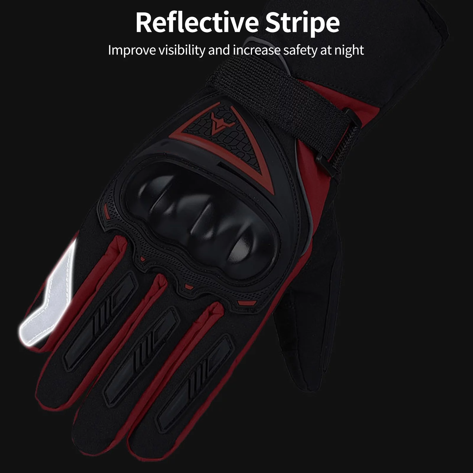 Pinnaco Winter Motorcycle Gloves with Reflective Stripe, Waterproof Cold Weather Riding Gloves for Warmth and Comfort