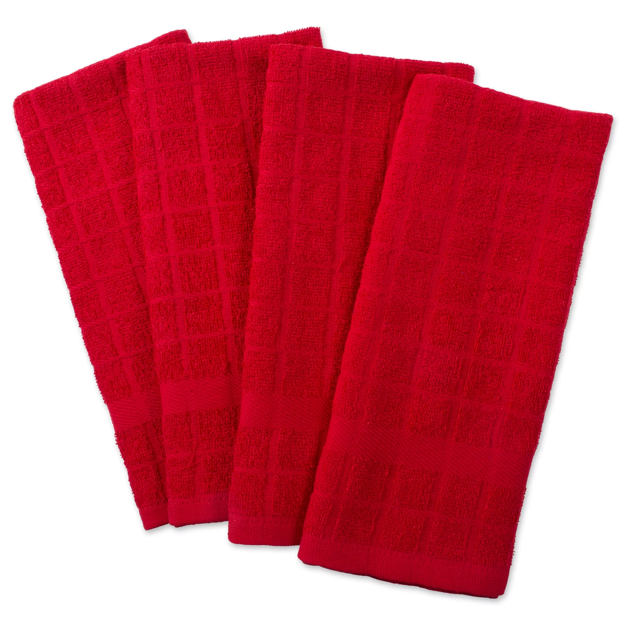 Kitchen Towels - Red Windowpane Pattern Kitchen Towels, 15x15 in. - 4 Kitchen Towels
