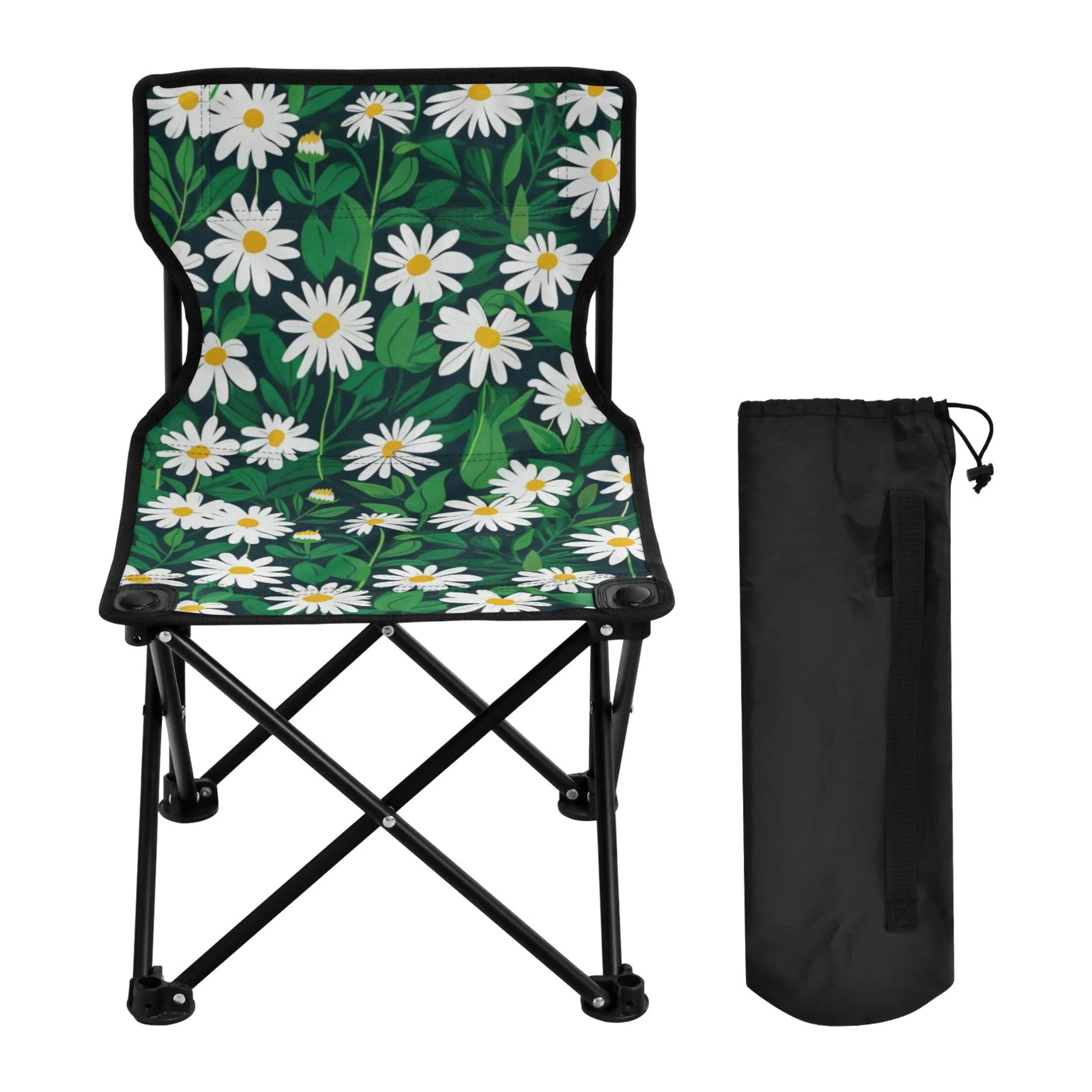 Daisy Flowers with Leaves Portable Camping Chair Outdoor Folding Beach Chair Fishing Chair Lawn Chair with Carry Bag Support to 220LBS