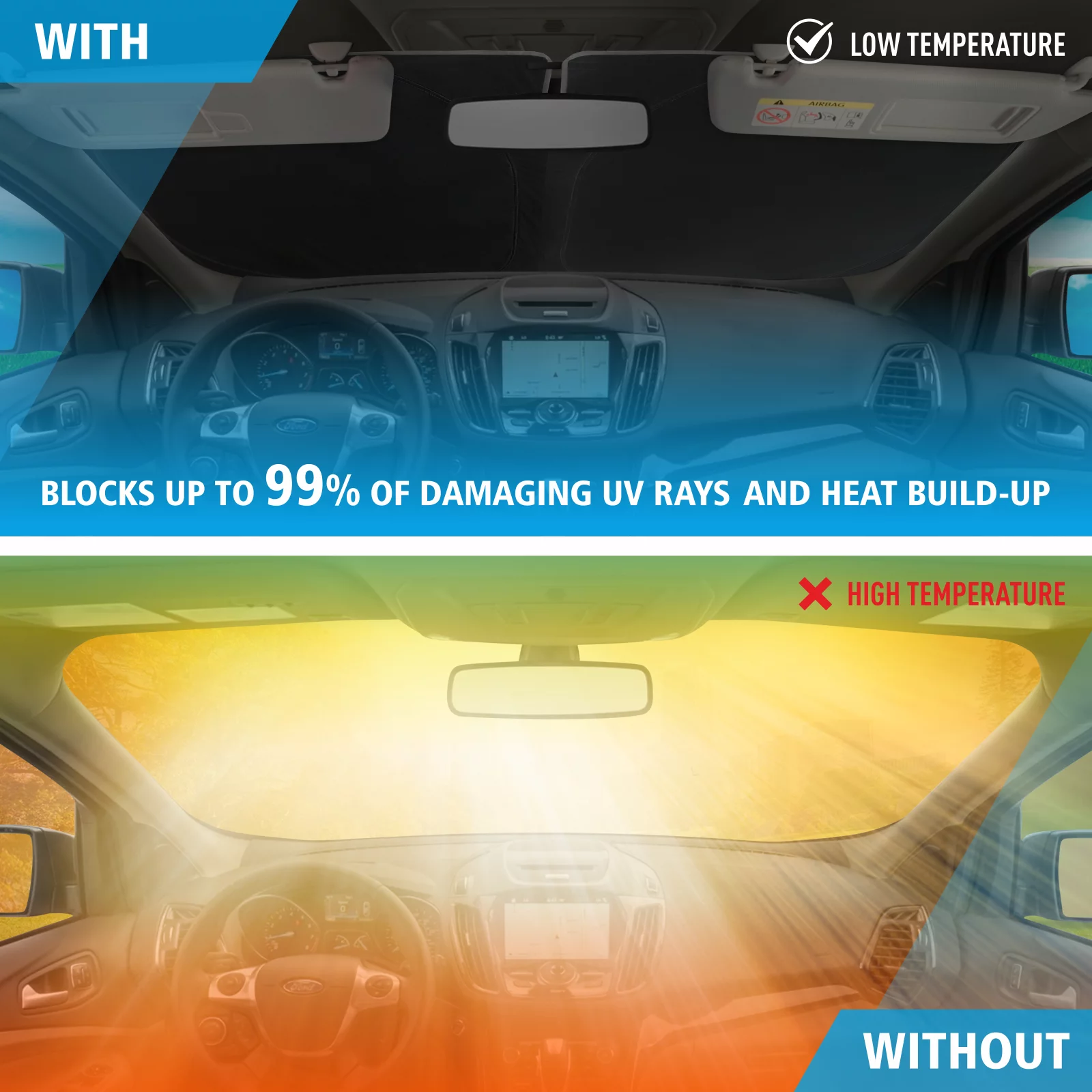 CLIM ART Windshield Sun Shade for Ford Escape 2013-2019 - Custom-Fit Foldable Car Sun Shade - Car Sunshade - Vehicle Sun Protector - Front Auto Windshield Cover, Car Windshield - WS1101