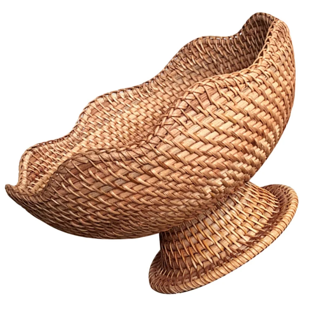 Rattan Fruit Plate Pedestal Display Basket Wicker Snack Trays