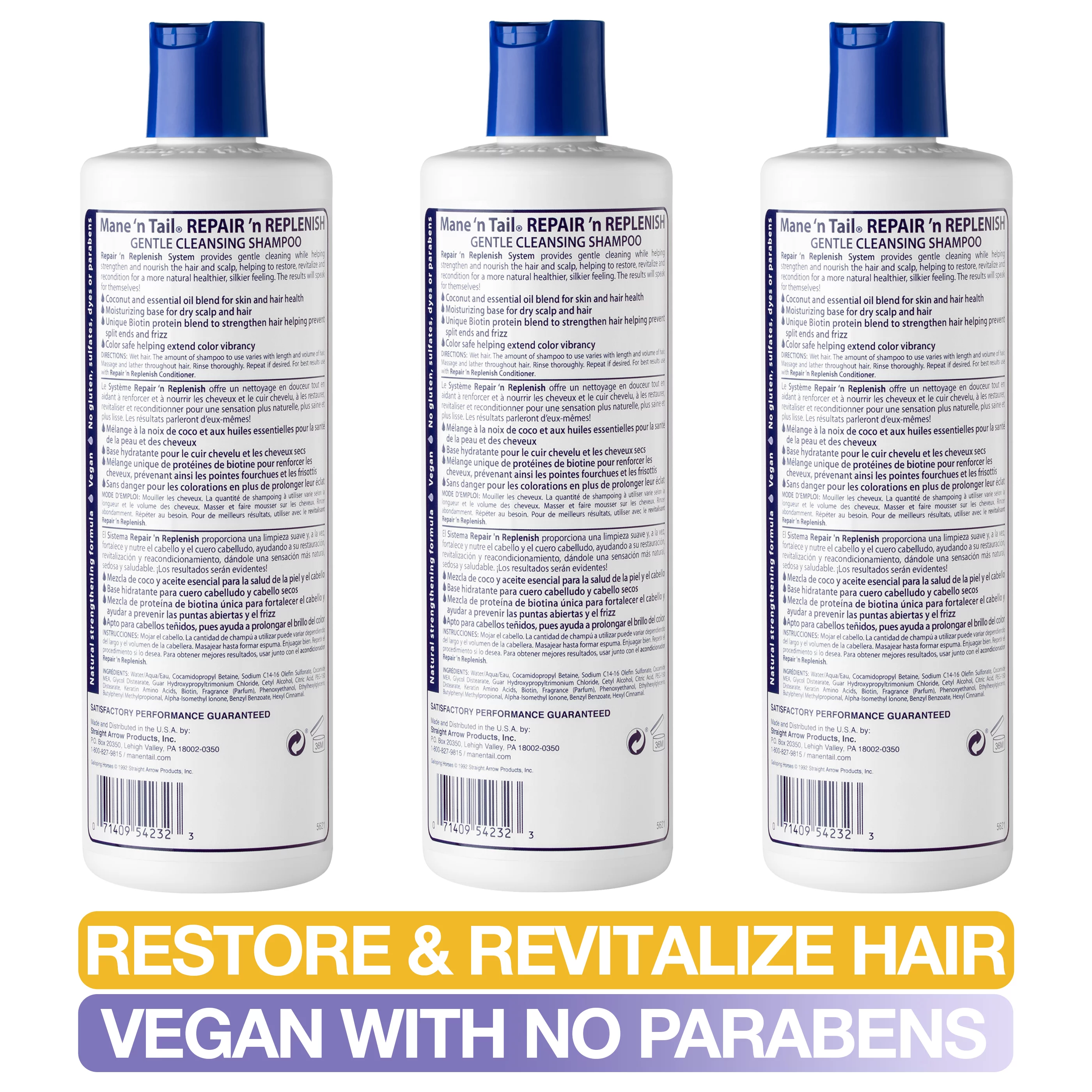 Mane ’n Tail: Repair ’n Replenish (Pack of 3) Sulfate Free Gentle Cleansing And Replenishing Shampoo (11.2 Oz Each)