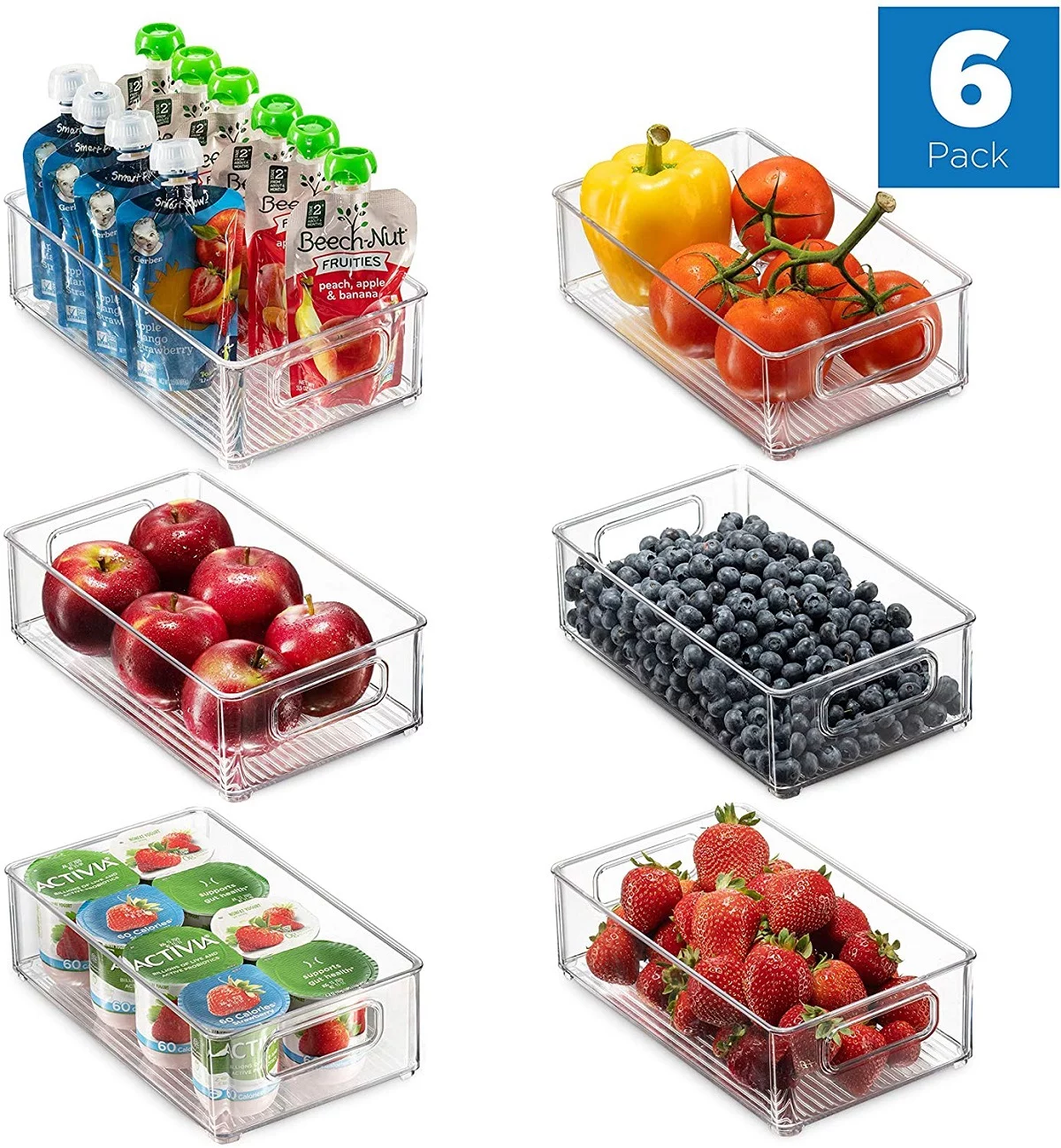 6pcs Refrigerator Organizer Bin Clear Plastic Stackable Fridge Freezer Storage Container for Pantry Kitchen Organization and Storage