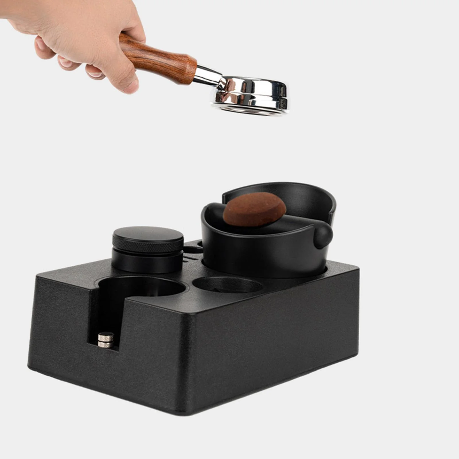 Espresso Organizer Box Espresso Tamping Station Barista Tool Anti Slip Coffee Tamper Stand for Shop Commercial Cafes for 58mm black