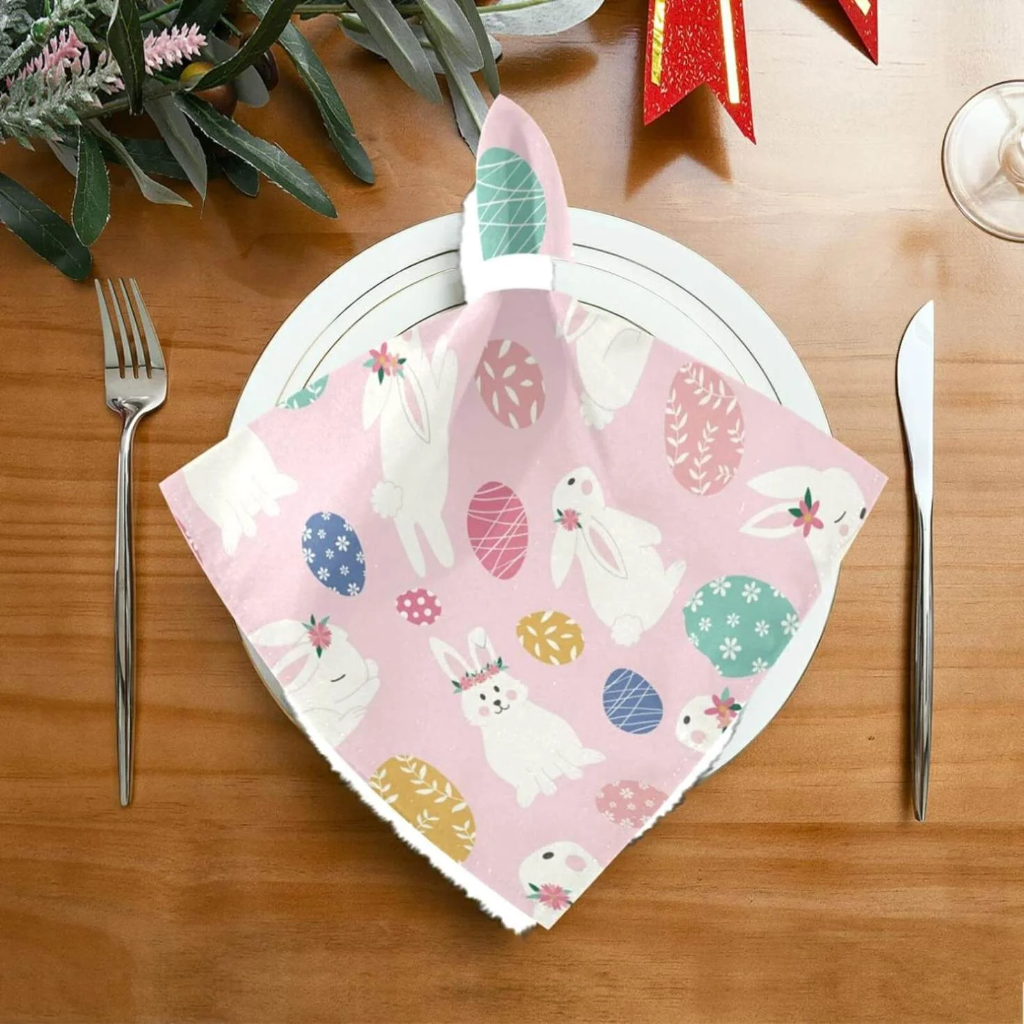 Coolnut Easter Cloth Napkins 6PCS,Easter Eggs and Cute Bunny Soft and Skin Friendly Dinner Napkins Washable for Dinner, Hotel,Reunion,BBQ Party
