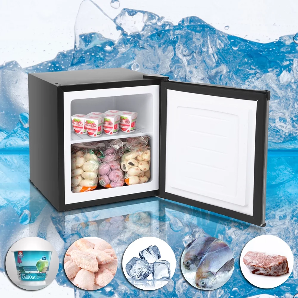 COZYSWAN Upright Freezer, 1.1 cu.ft 115 V Stainless Steel Mini Chest Freezer, Silver & Black