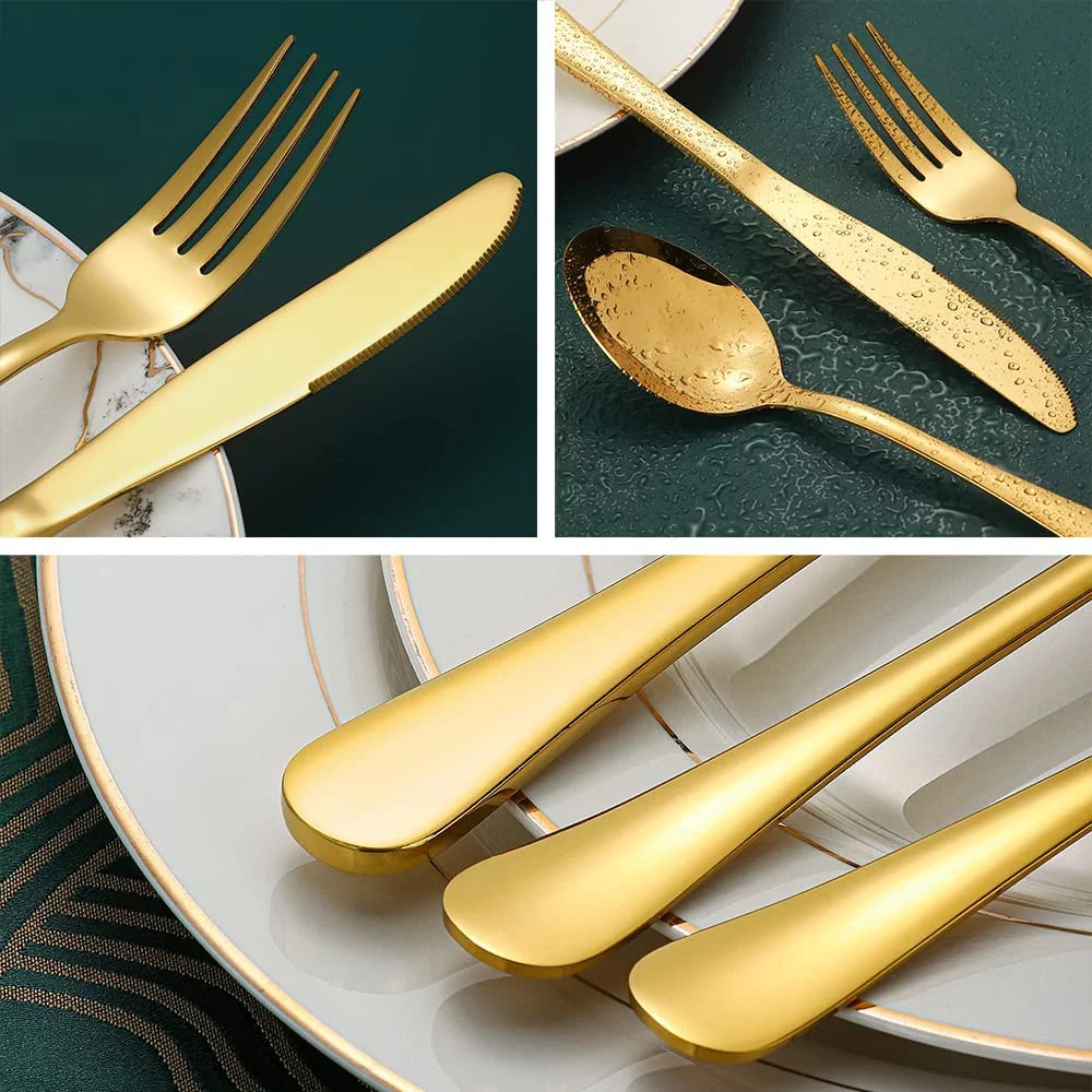 60 Pcs Stainless Steel Flatware Set,Dishwasher Safe,Gold