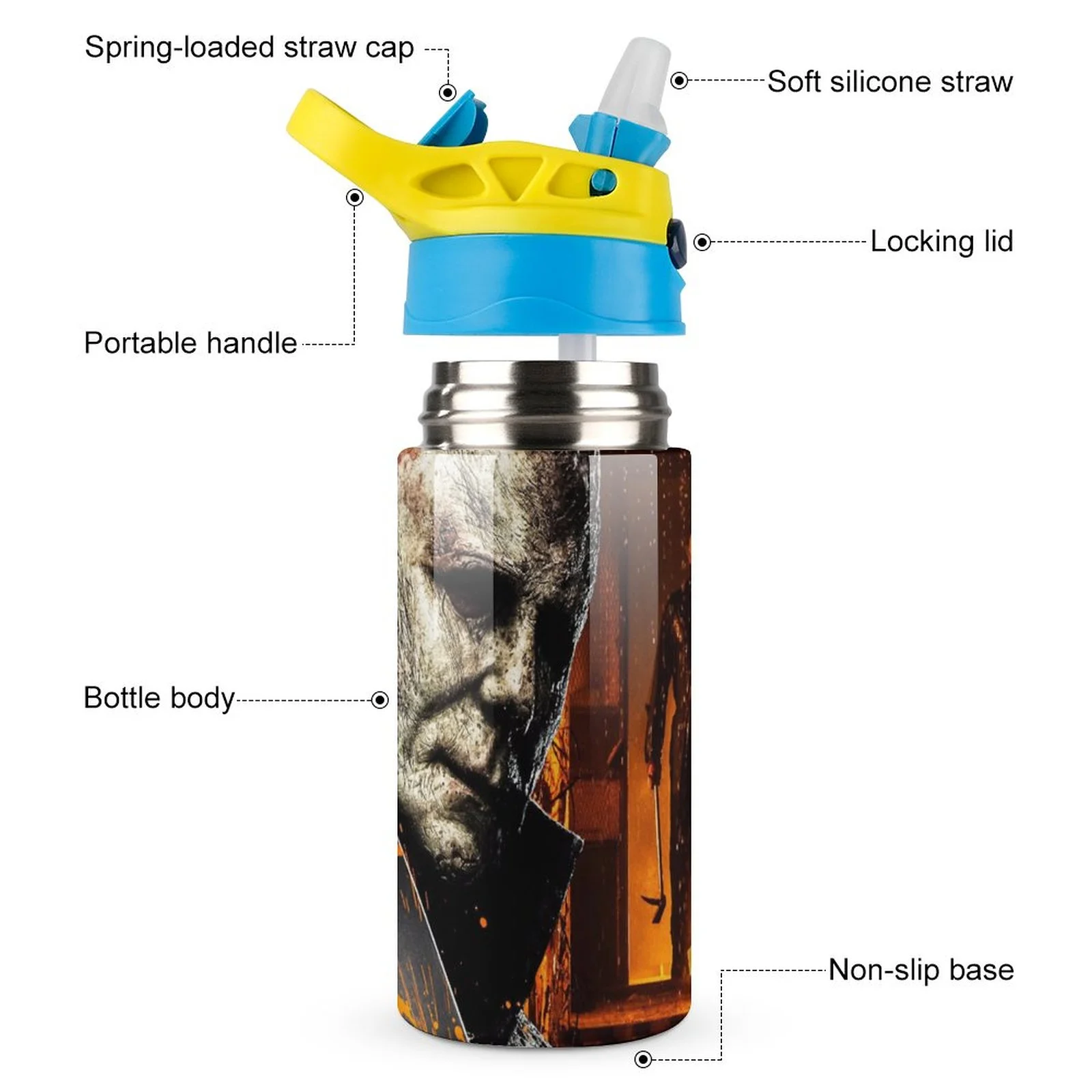 Michael Myers Kills Kid's Insulated Water Bottle With Straw Vacuum Stainless Steel Cup Leak-Proof Children Toddler Thermoses