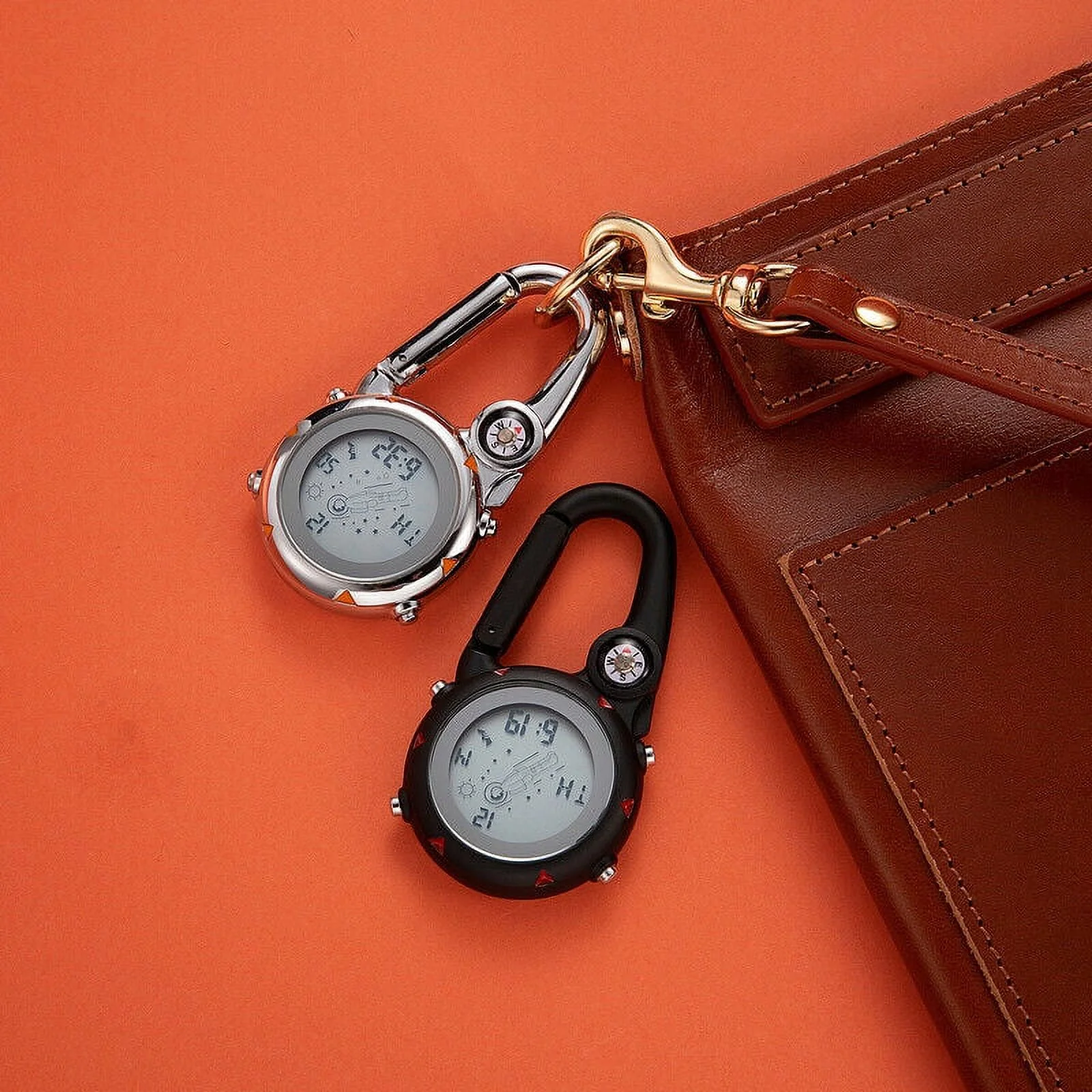 Multifunction Clip-On Carabiner Backpack Digital Watch W/ Light Compass Calendar