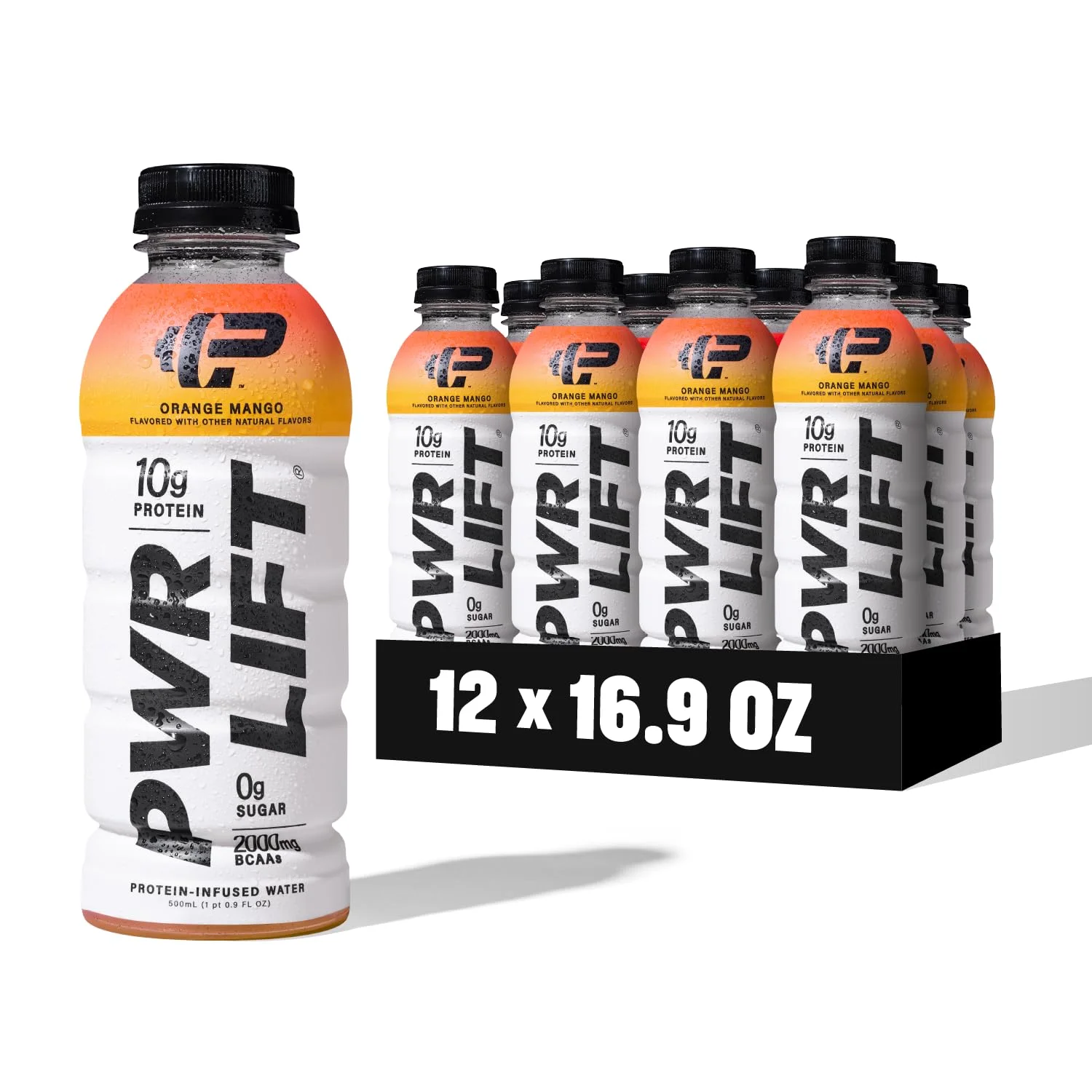 Whey Protein Water Sports Drink by PWR LIFT | Orange Mango | Keto, Vitamin B, Electrolytes, Zero Sugar, 10g of Protein | Post-Workout Beverage | 16.9oz (Pack of 12)