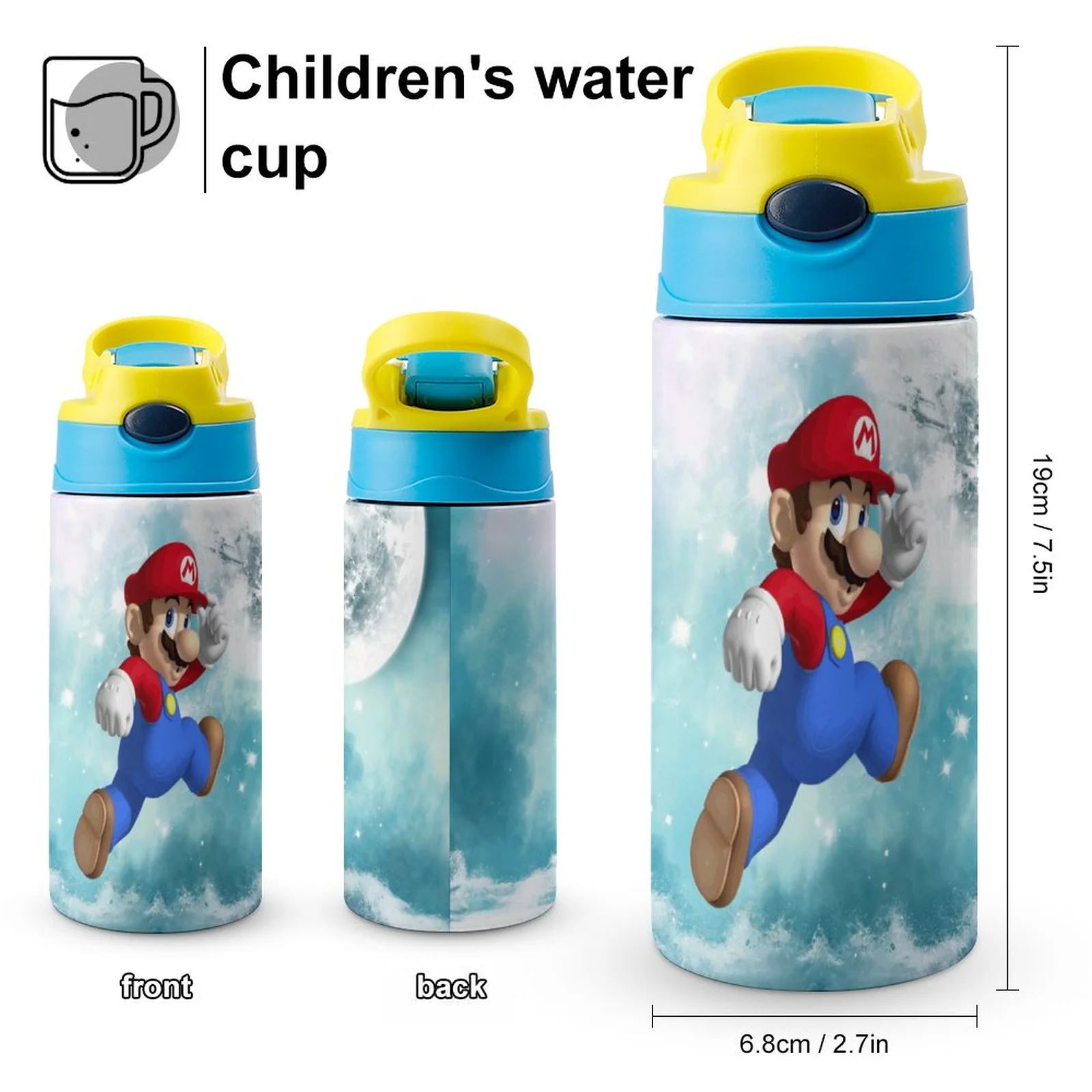 Cartoon Super Mario Kid's Insulated Water Bottle With Straw Vacuum Stainless Steel Cup Leak-Proof Children Toddler Thermoses
