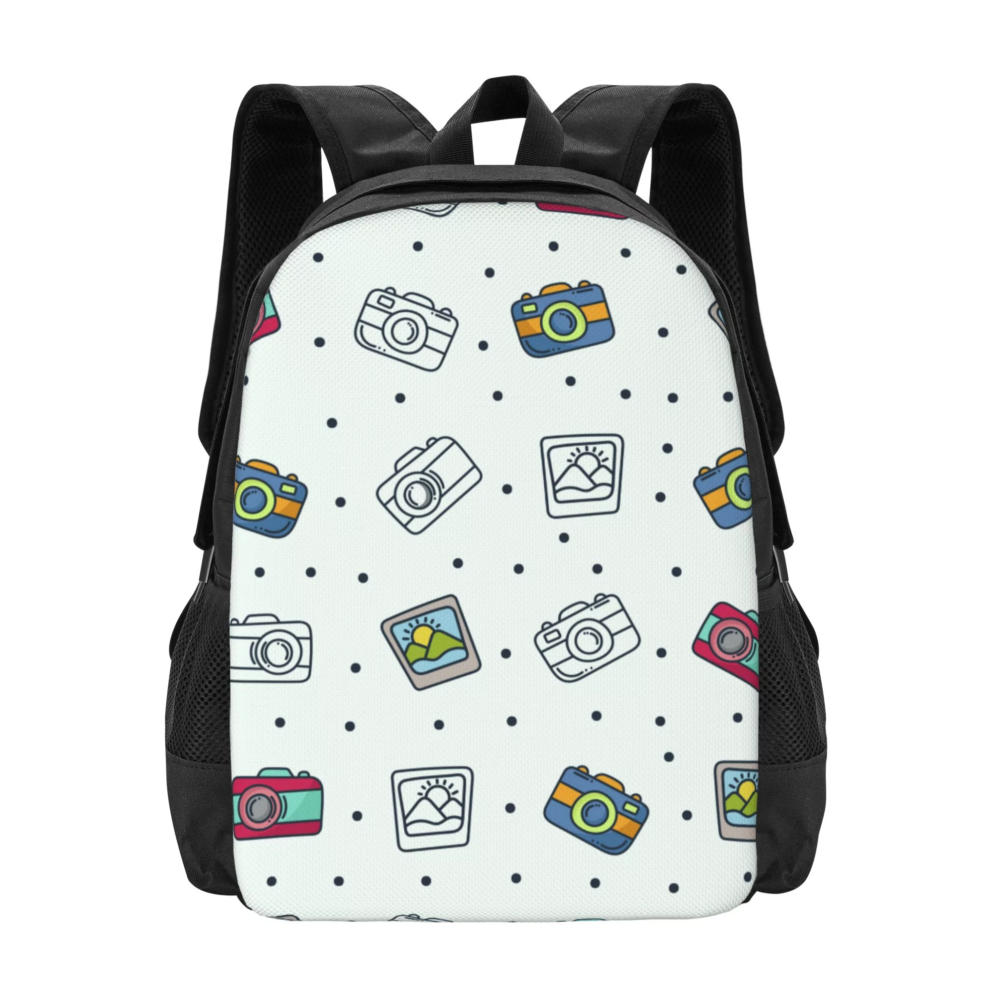 DouZhe Lightweight Backpack, Cute Doodle Camera Prints Travel Outdoor Hiking Bag School Bookbag Casual Daypack Backpacks for Women Men