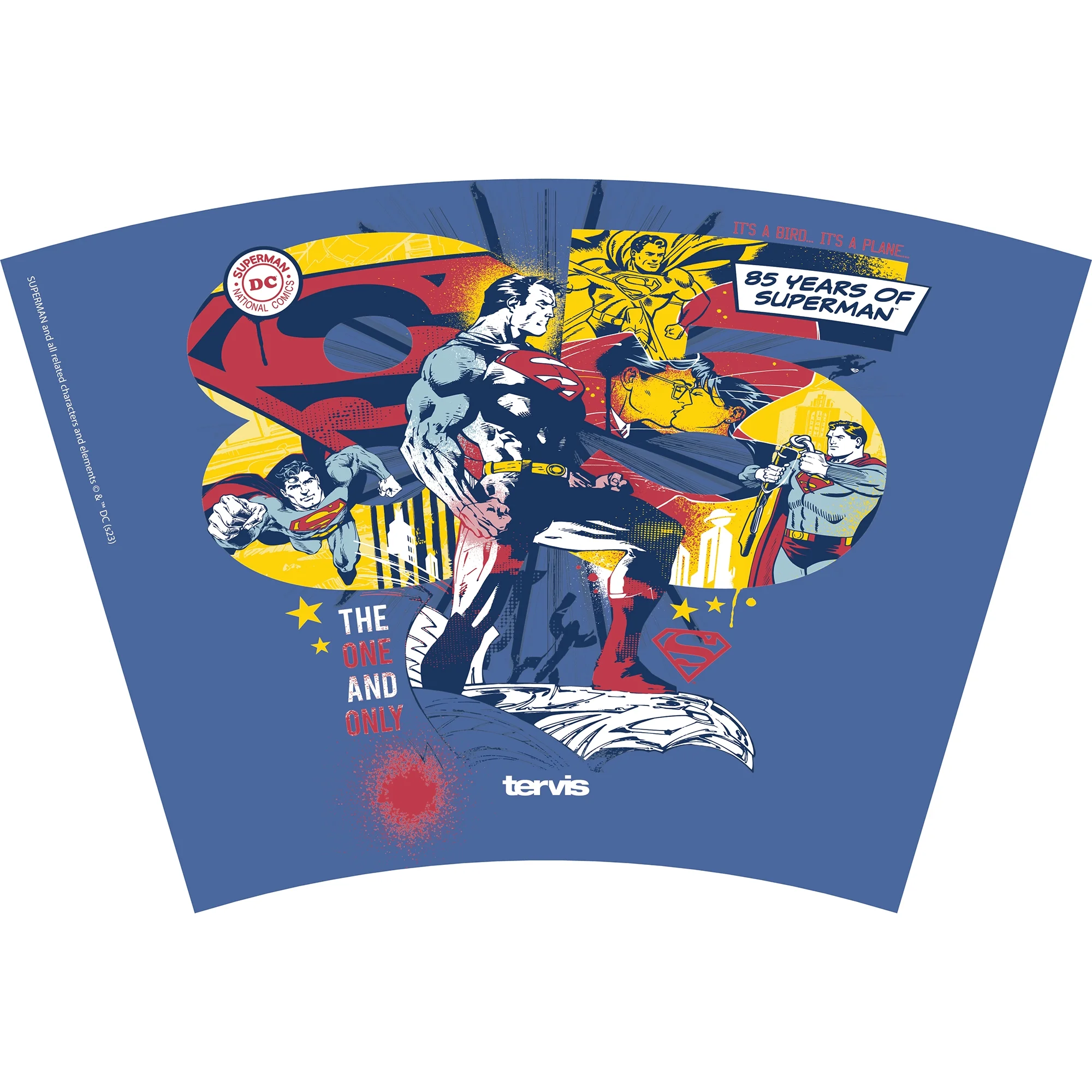 Tervis Warner Brothers DC Comics Superman The One and Only 85th Anniversary Made in USA Double Walled  Insulated Tumbler Travel Cup Keeps Drinks Cold & Hot, 24oz, Classic