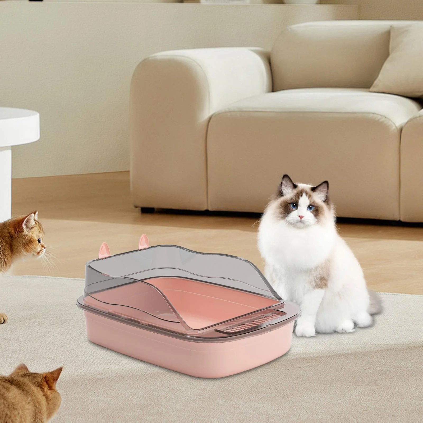 Toysmith Cat Litter s Toilet Anti Splashing 50x34x18cm Cat Sand Box with High Side Cat Sand Basin Large Bedpan Kitty Litter Pan pink