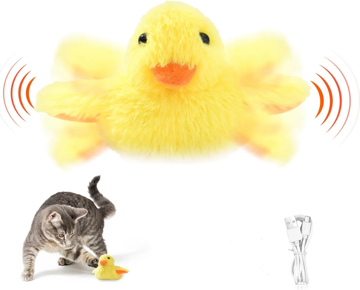 Cat Toys Rechargeable Flapping Duck, Lifelike Quacking Sound, Touch Activated Kitten Plush Toy Interactive Cat Exercise Toys for All Cat Kicker Catnip Toys 4.0 Inches
