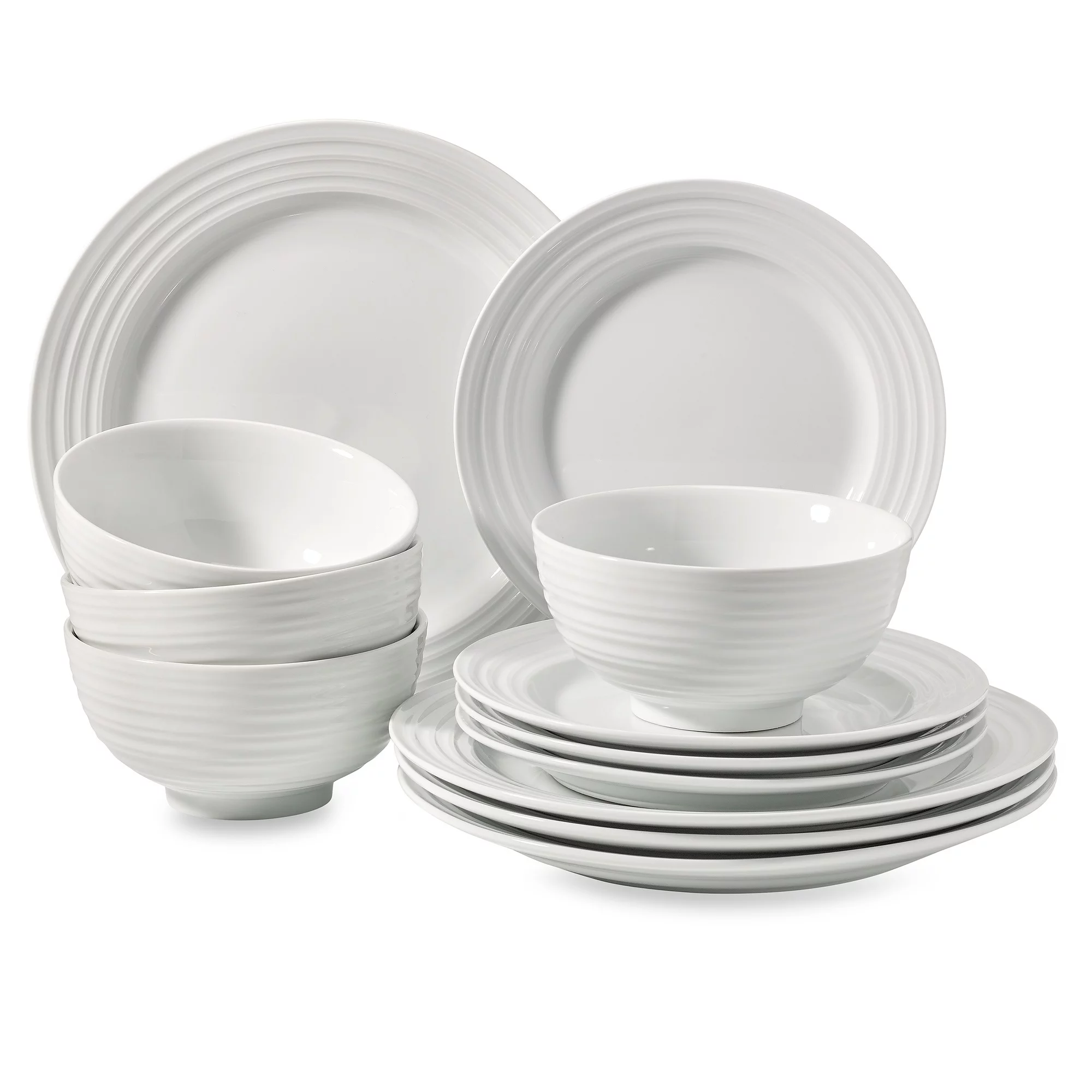 Better Homes & Gardens- Anniston White Round Porcelain 12-Piece Dinnerware Set