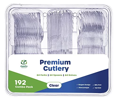 Comfy Package Premium Plastic Silverware Heavy Duty Disposable Cutlery Set, 192-Pack Clear
