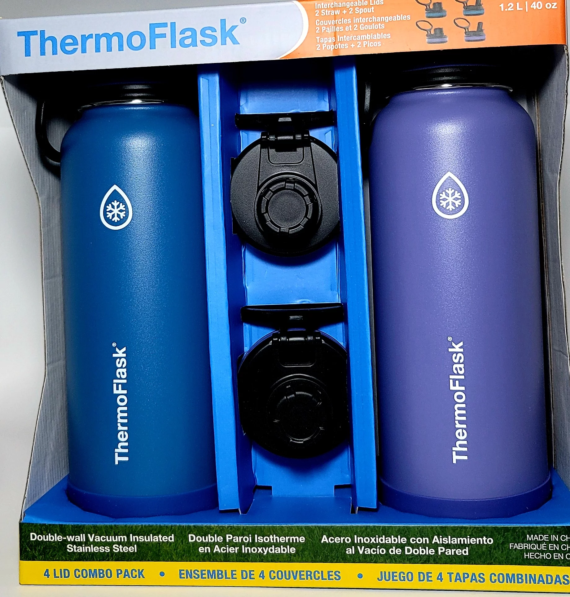 ThermoFlask 40 oz Insulated Stainless Steel Water Bottle, 2-pack