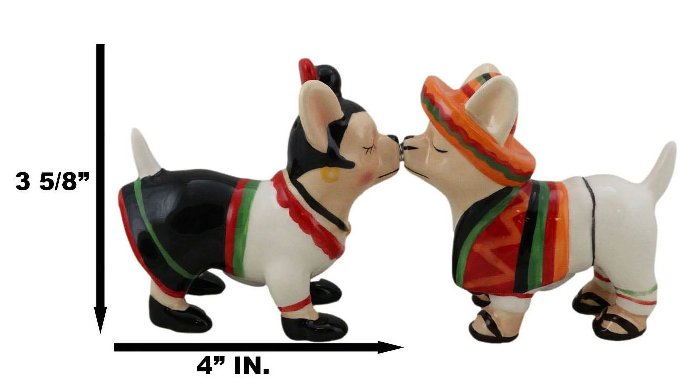 Kissing Mexican Chihuahua Dogs With Sombrero Hat Ceramic Salt And Pepper Shakers