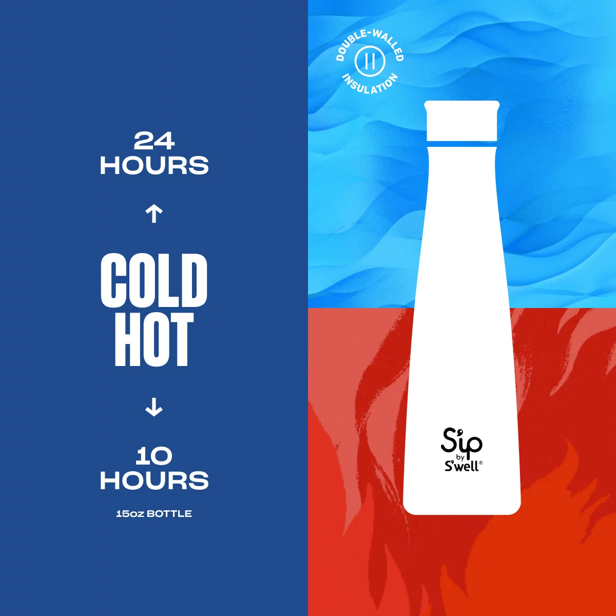 S'ip by S'well Vacuum Insulated Stainless Steel Water Bottle, Marshmallow White, 15 oz