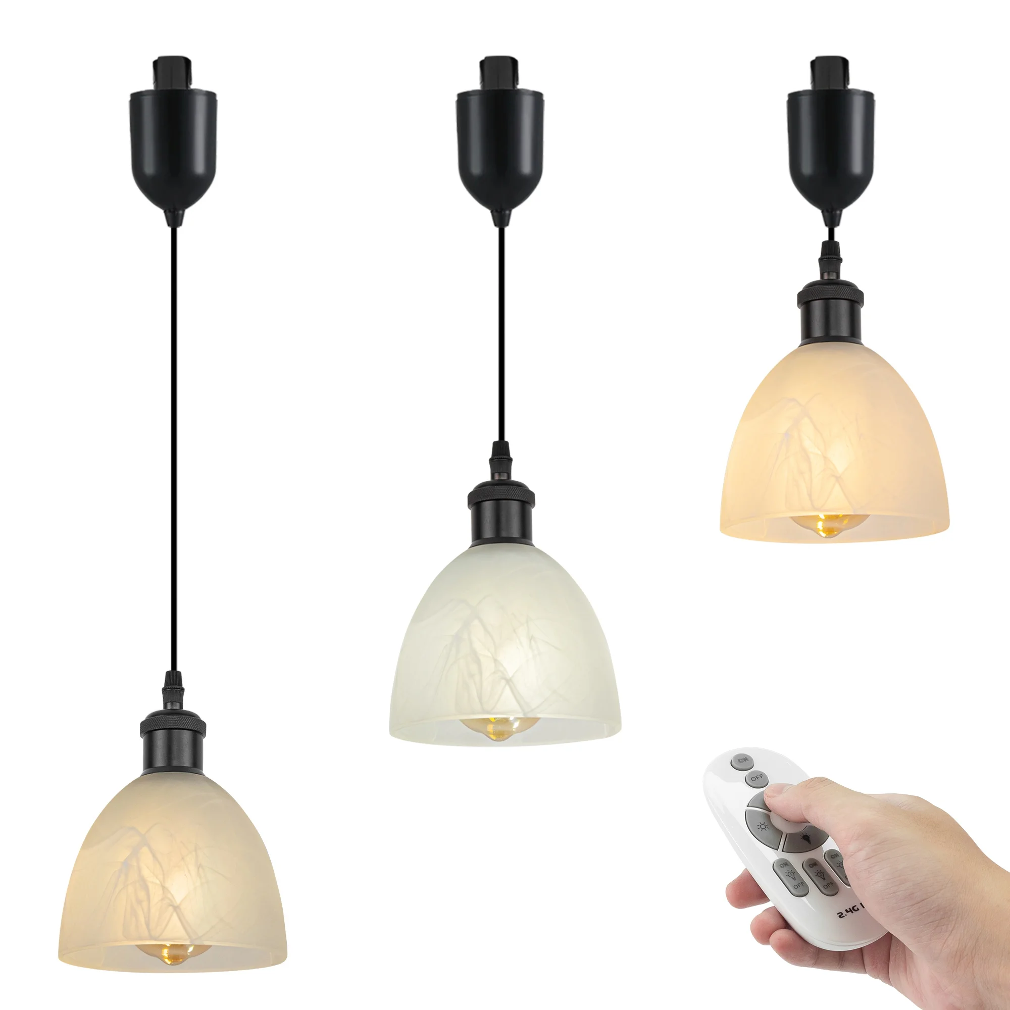 Kiven 3-Light J-Type track lighting pendants,Modern J track pendant lights with Remote Control Dimmer,Decorative Track Lighting Fixture for Kitchen Island Hallway,Black