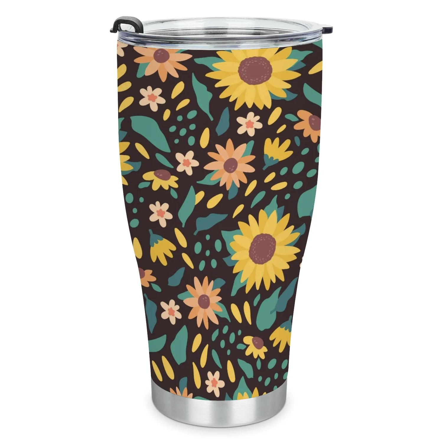 Hidove Stainless Steel Tumbler, Cute Vector Seamless Pattern with Sunflowers 30oz Leak Proof & Stainless Steel Bottle for Hot & Cold Drinks - Coffee Travel Mug, Water Metal Canteen, Thermal Cup