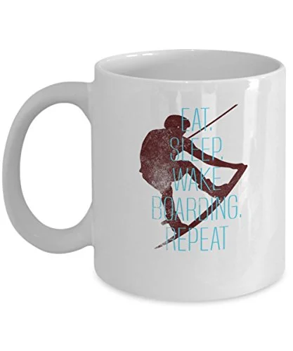 Wakeboarding Coffee Mug - Eat Sleep - Water Sport Gifts -11 Oz Ceramic Cup