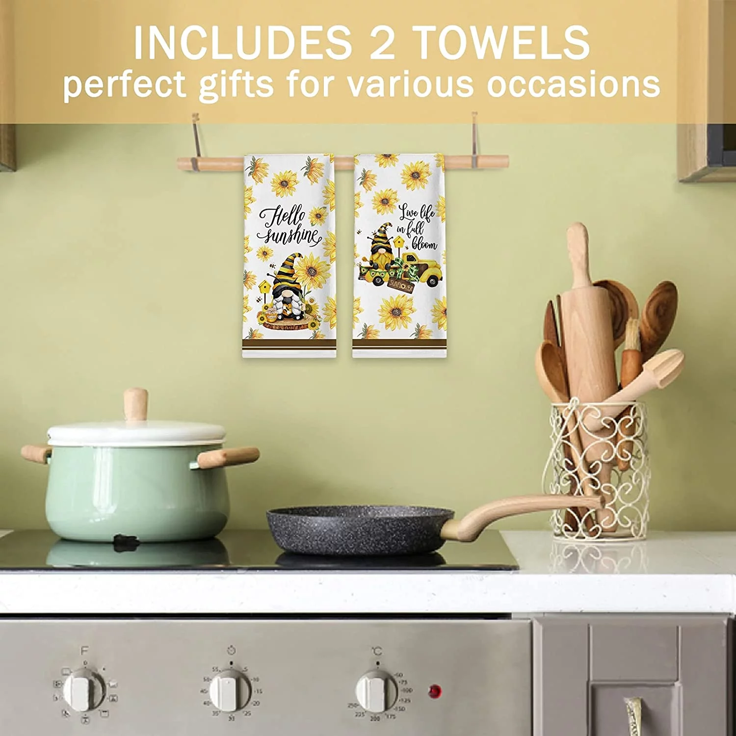 SPXUBZ Kitchen Towels, Sunflower Yellow Truck Hello Sunshine for Housewarming Gift Set of 2