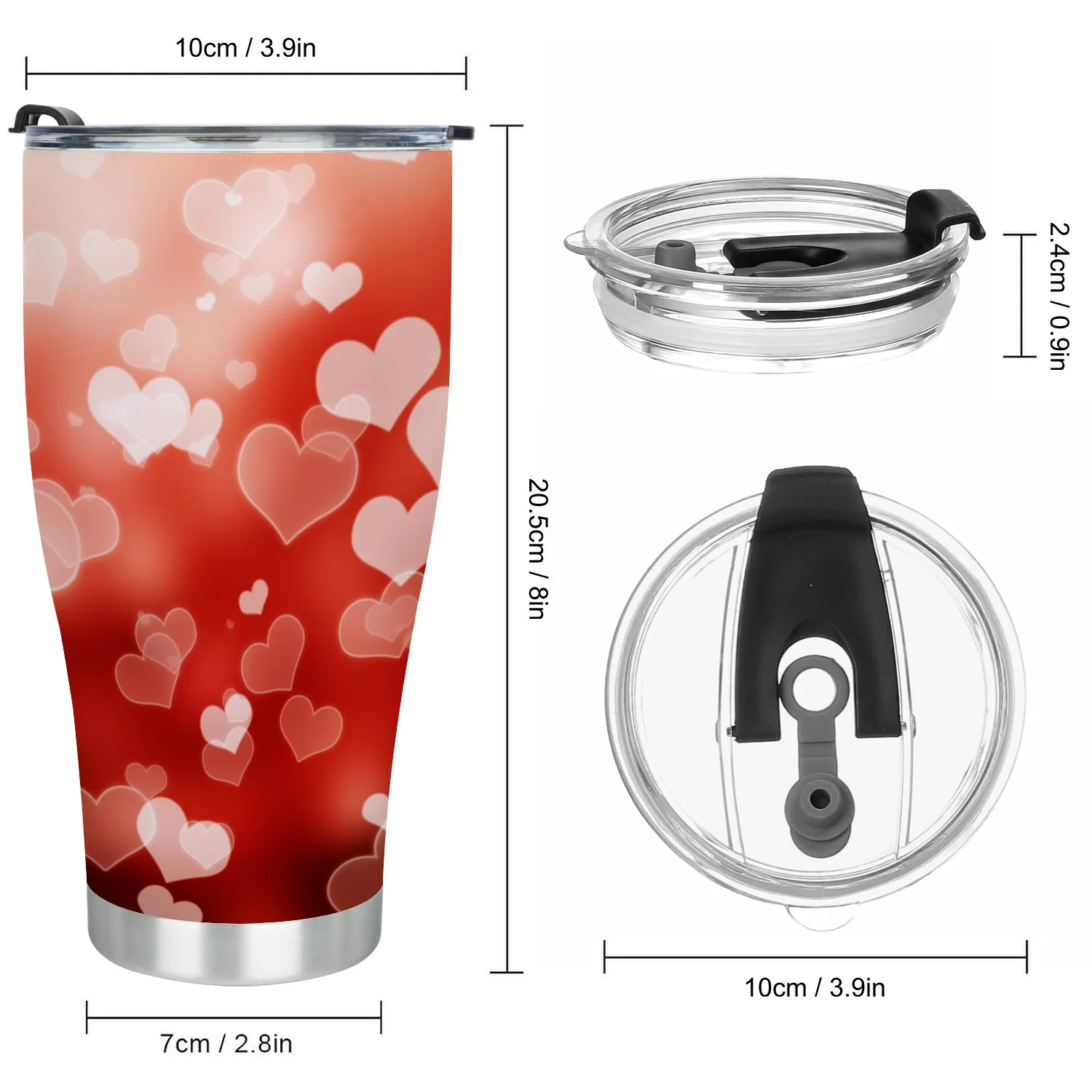 Hidove Stainless Steel Tumbler, Valentine Day Background with Hearts on Black 30oz Leak Proof & Stainless Steel Bottle for Hot & Cold Drinks - Coffee Travel Mug, Water Metal Canteen, Thermal Cup