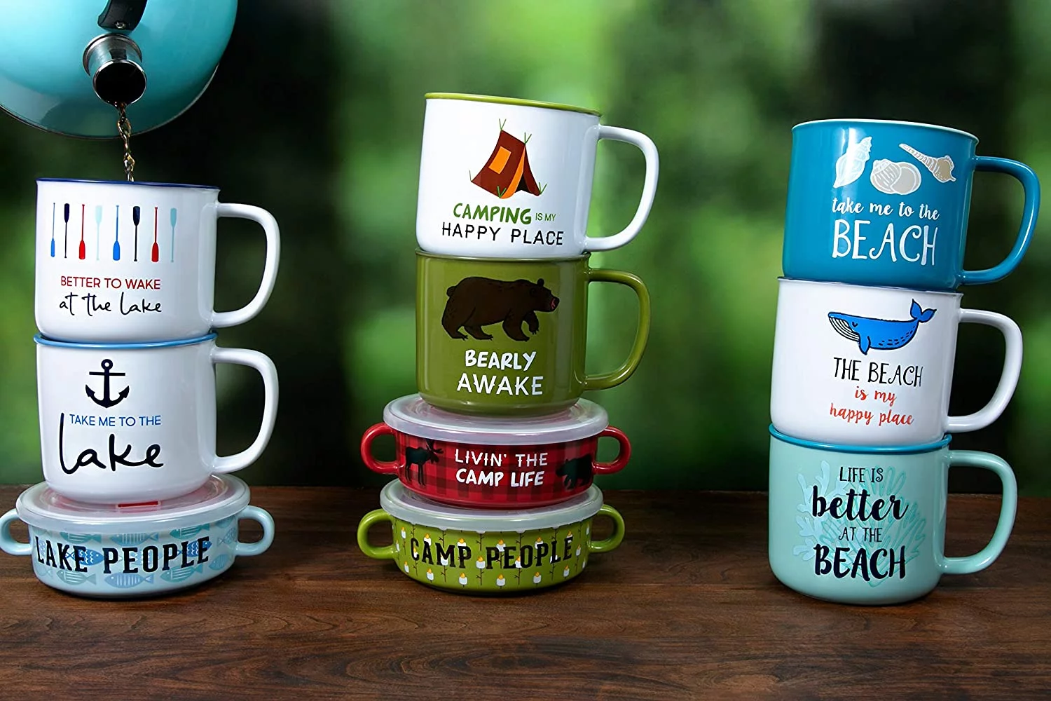 Pavilion Gift Company Large 17 Oz Stoneware Coffee Cup Mug Take Me To The Lake, Blue