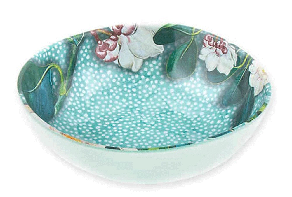 New York Botanical Garden Floral Magnolia Melamine Dinnerware in Seabreeze Blue, Set of 4 (Salad Bowl 6.5-Inch)