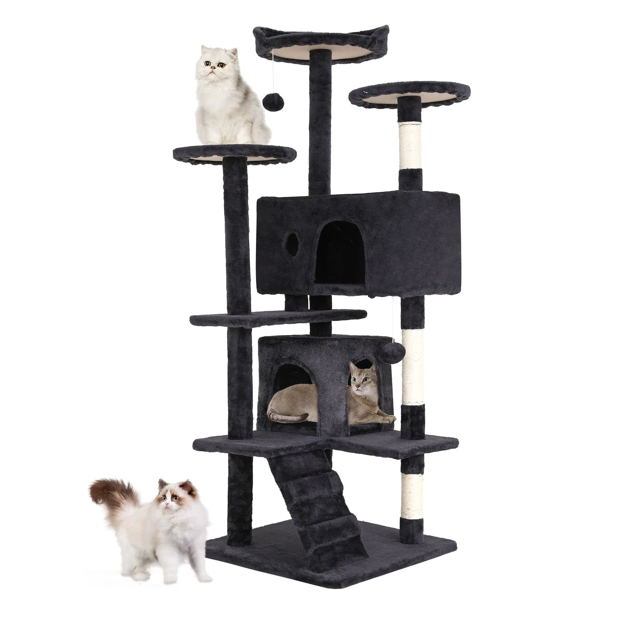 54in Cat Tree Tower for Indoor Cats,Multi-Level Furniture Activity Center with Scratching Posts Stand House Condo Funny Toys Kittens Pet Play House Dark Gray