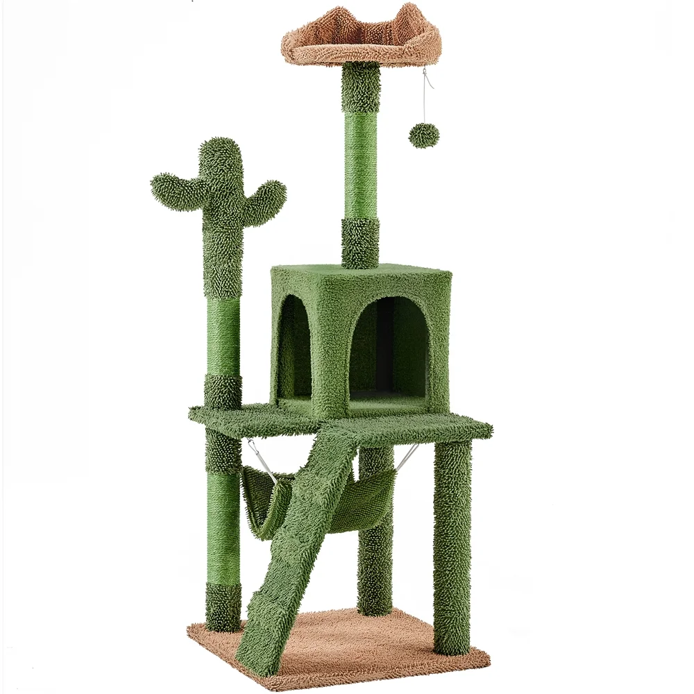 Topeakmart 53.5'' Height Cactus Cat Tree for Small- to Medium-sized Cats, Green/Brown