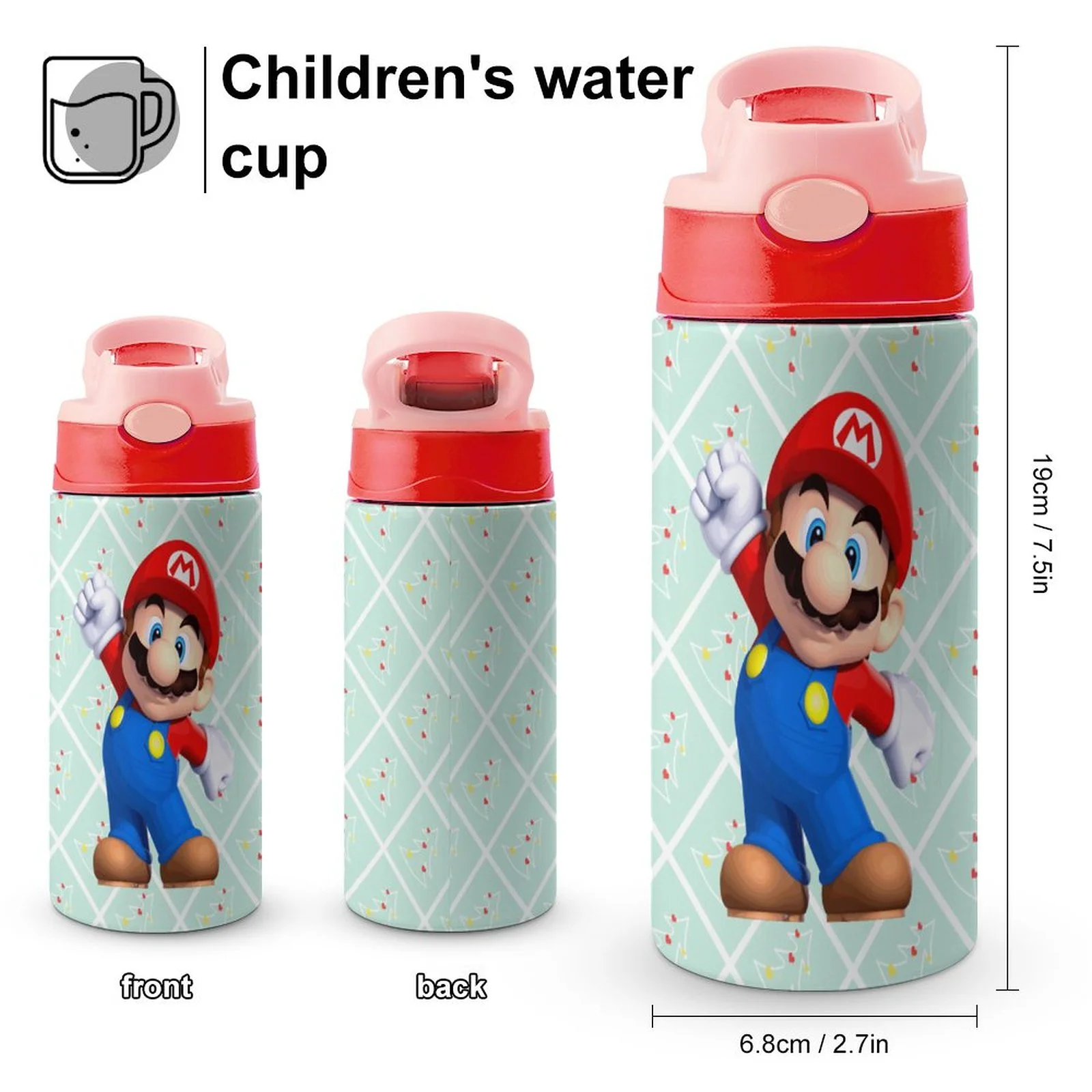 Super Mario Cute Kid's Insulated Water Bottle With Straw Vacuum Stainless Steel Cup Leak-Proof Children Toddler Thermoses