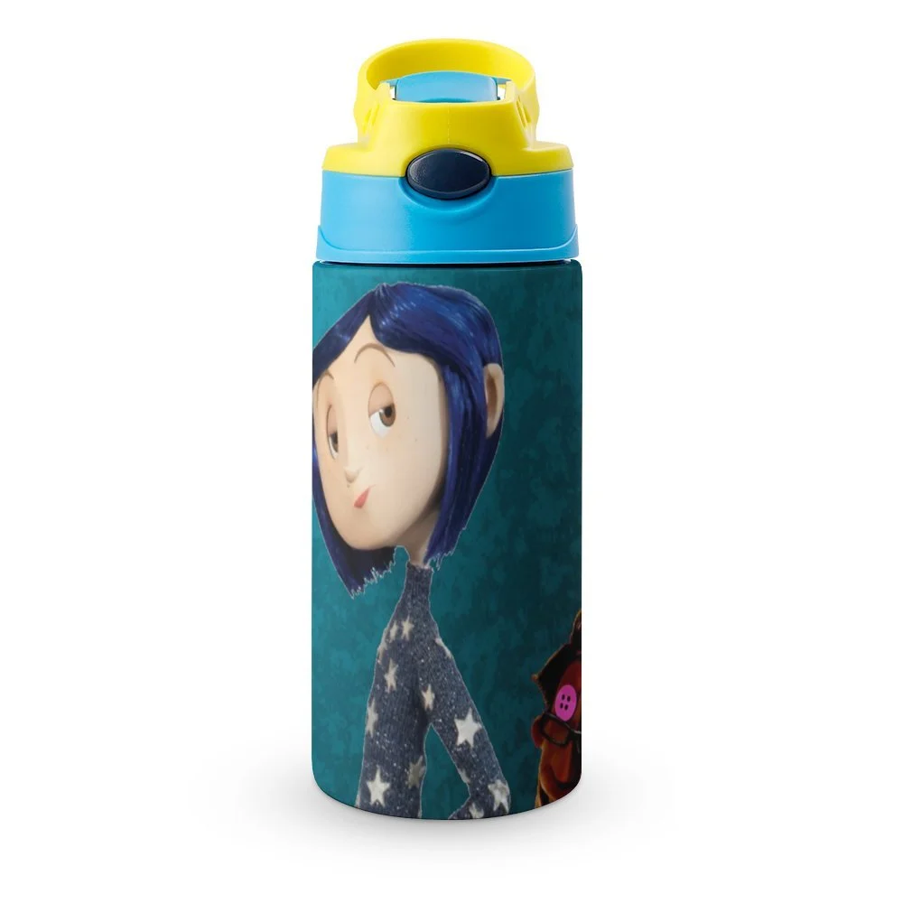 Film Horror Coraline Kid's Insulated Water Bottle With Straw Vacuum Stainless Steel Cup Leak-Proof Children Toddler Thermoses