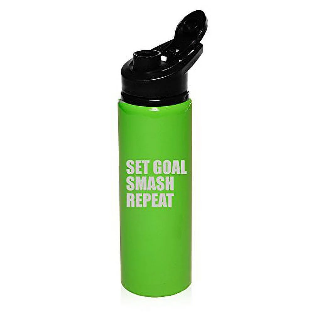 25 oz Aluminum Sports Water Travel Bottle Set Goal Smash Repeat Motivational Graduation (Bright-Green)