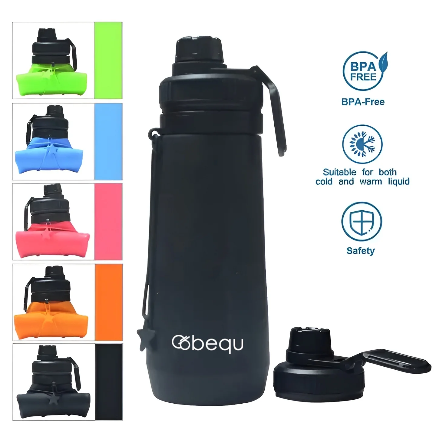 BEQU 750ml/25 Fl Oz Foldable Silicone Water Bottle, Reusable, BPA Free, Dishwasher-Safe, Sports bottle for Travel Gym Camping Hiking, Portable, Leak Proof (3PK MC1)