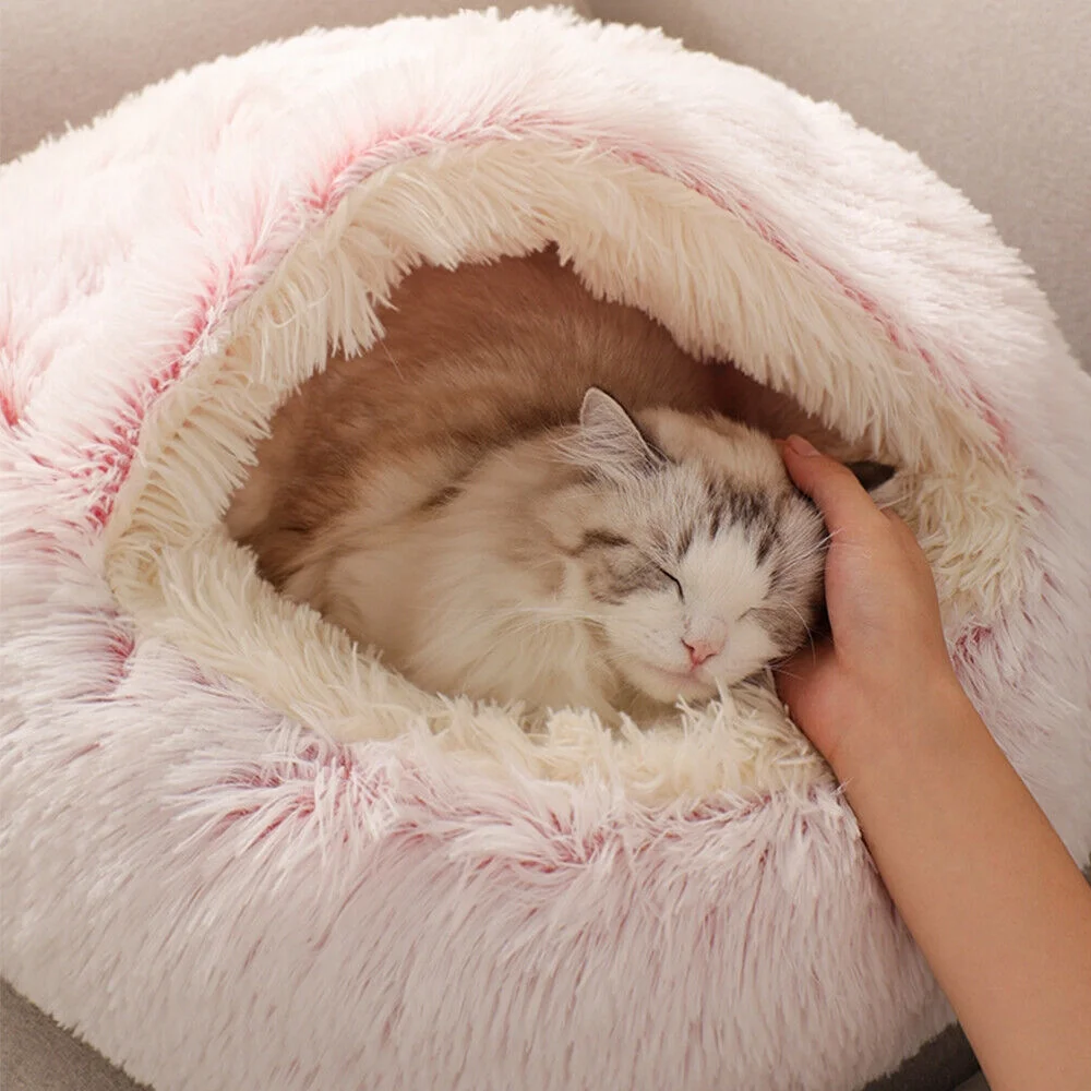 Pet Artist Dog Cave Bed Round Plush Cuddler Warm Cushion Igloo House Crate Cat Calming Bed