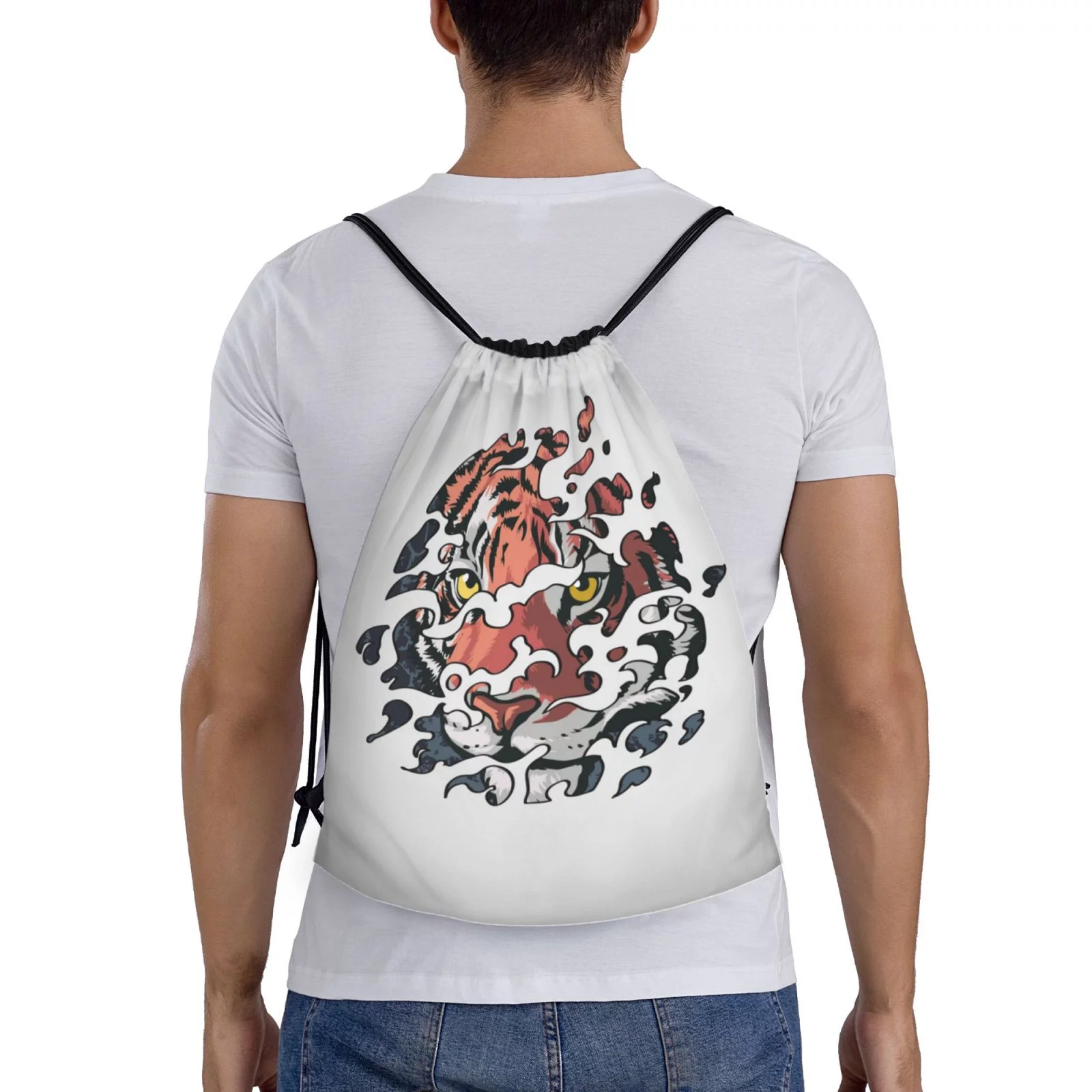 ZNDUO Gym Drawstring Bag, Oriental Tiger Cloud Pattern Men and Women Fitness Drawstring Backpack Swimming Bags, Medium