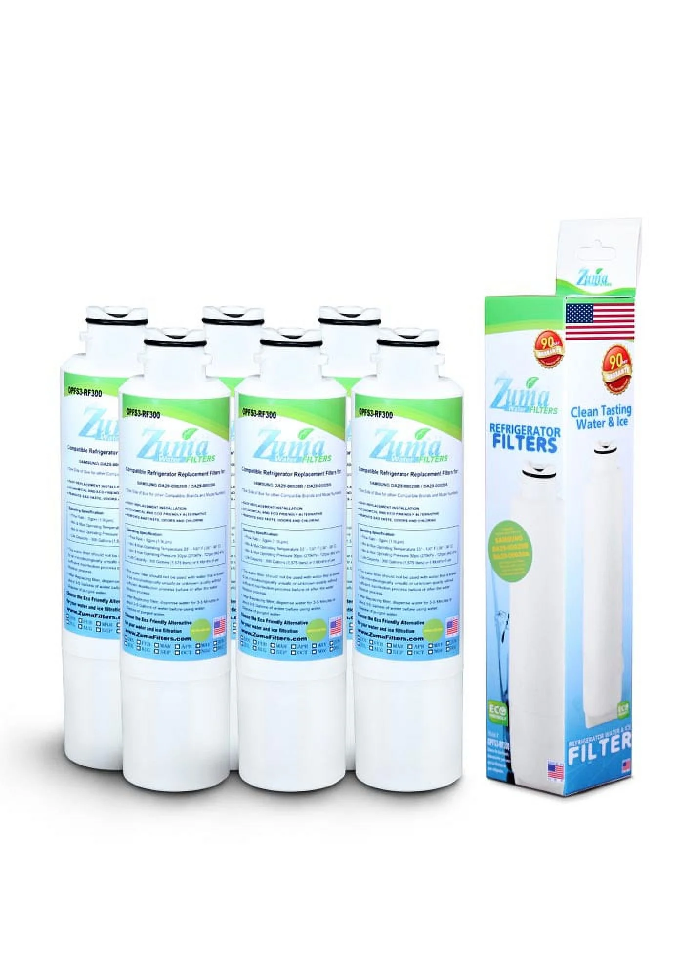 ZUMA Brand , Water and Ice Filter , Model # OPFS3-RF300 , Compatible with Samsung® DA29-00020A - 6 Pack - Made in U.S.A.