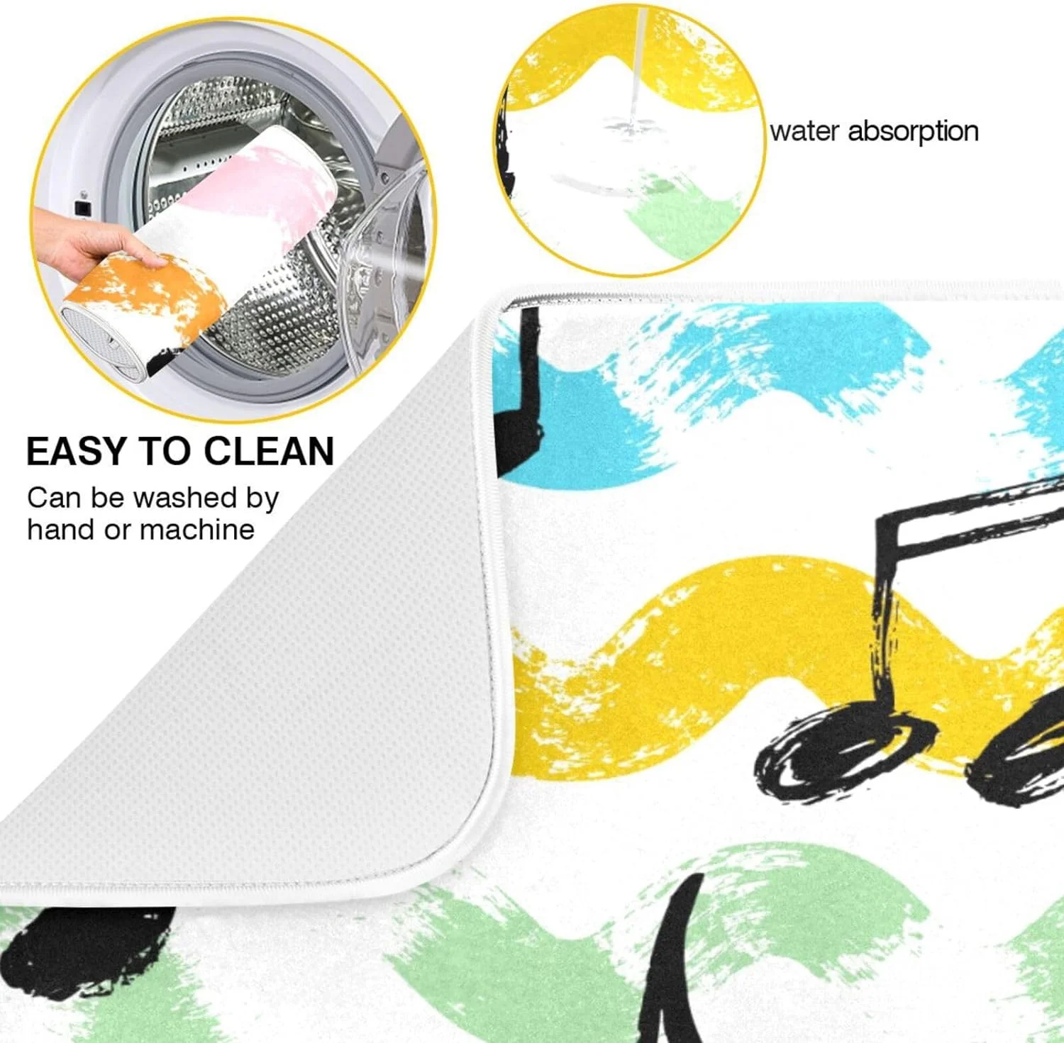 GZHJMY Jumping Note Dish Drying Mat for Kitchen Counter,Super Quick Absorbent Composite Sponge Dish Drying Pad,Heat Resistant Non-Slip Rack Tableware Mat (18x24Inch)for Dishes Coffee Machine Dish Ra