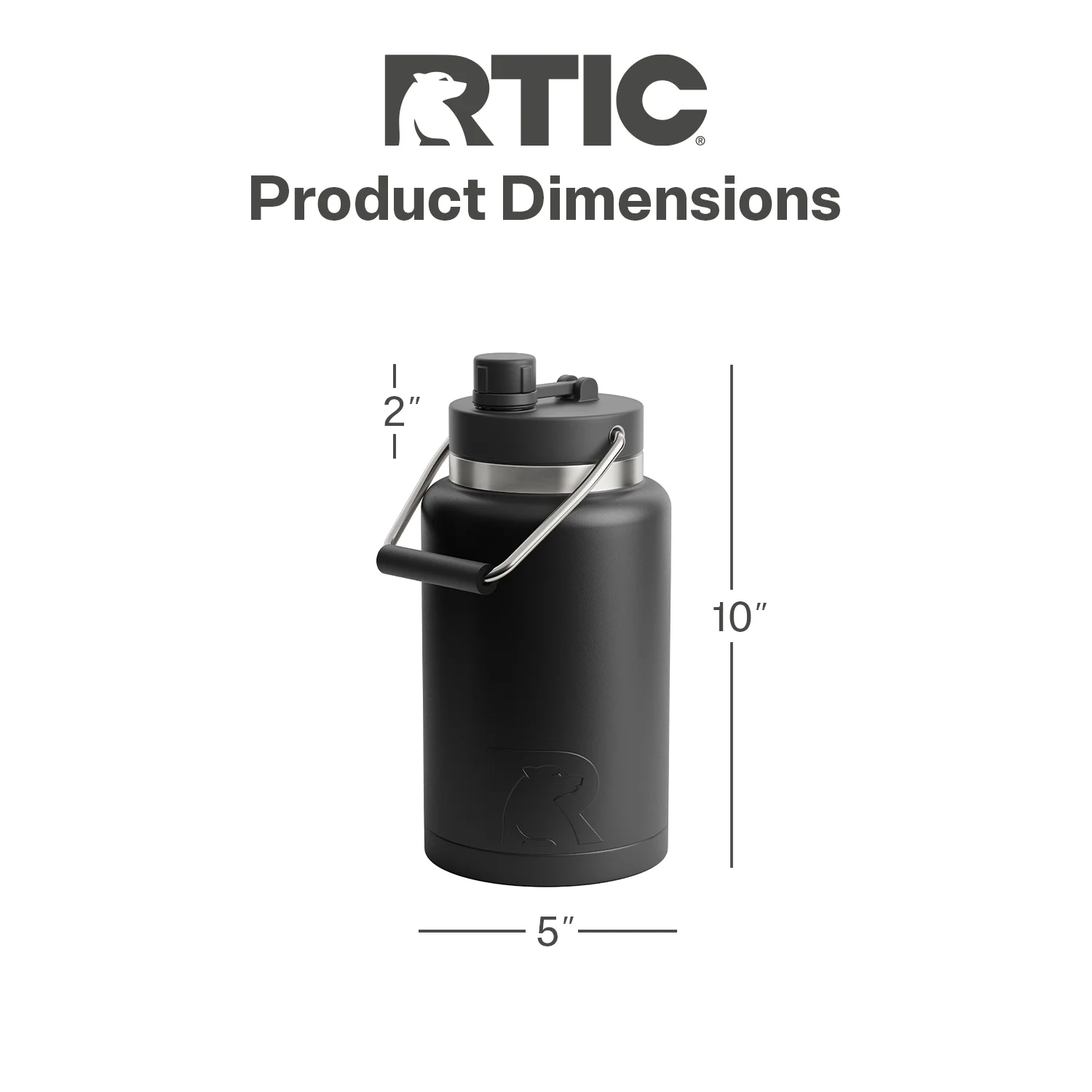 RTIC Half Gallon Jug, Durable Stainless Steel Insulated Jug with Built-In Handle, Black