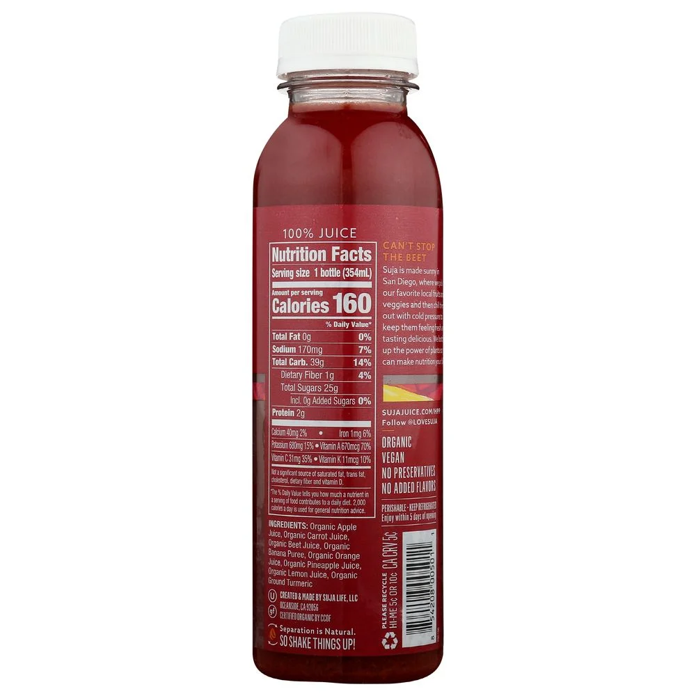 Suja Essentials Organic Sweet Beets Juice, 12 Fluid Ounce -- 6 per Case.
