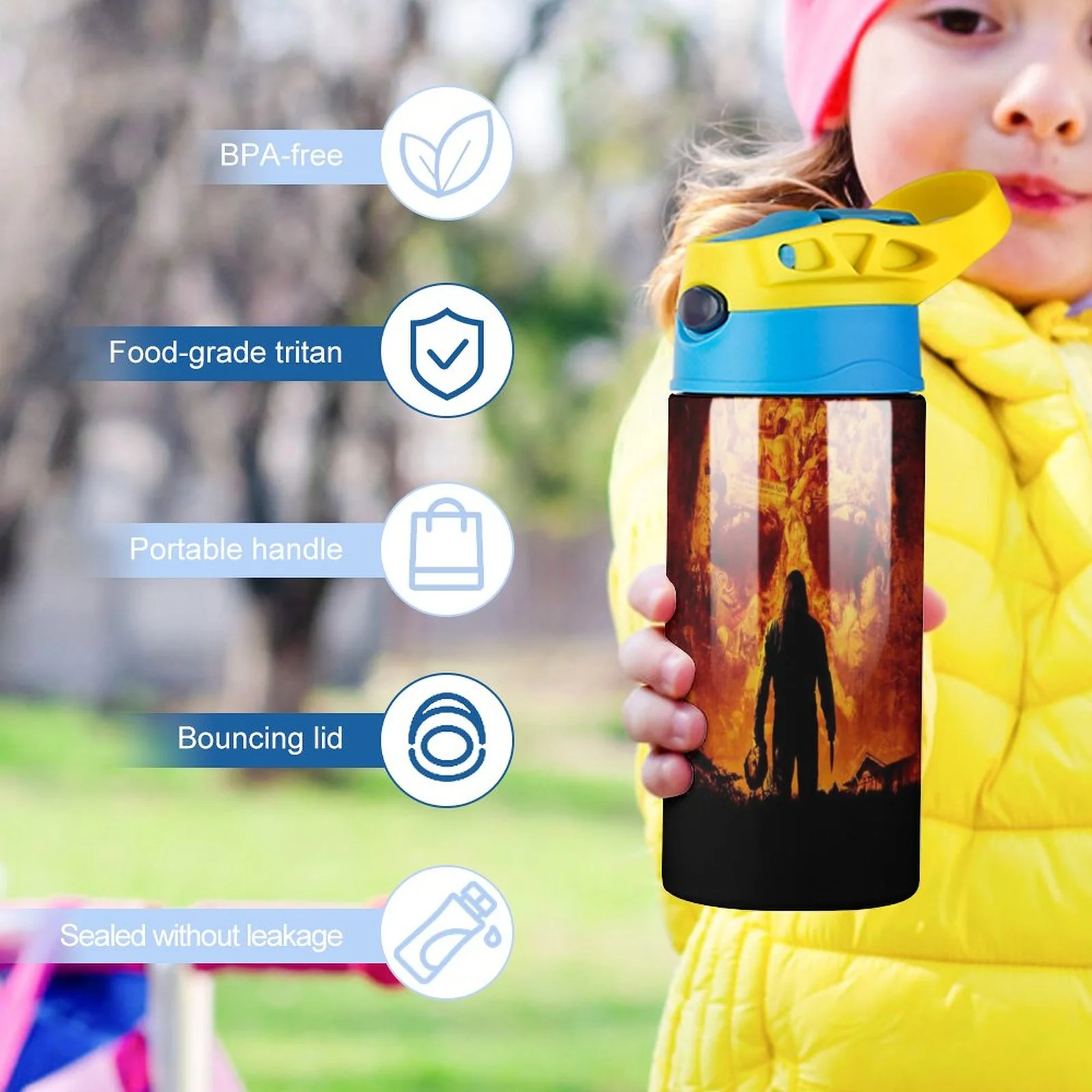 Michael Myers Skull Kid's Insulated Water Bottle With Straw Vacuum Stainless Steel Cup Leak-Proof Children Toddler Thermoses