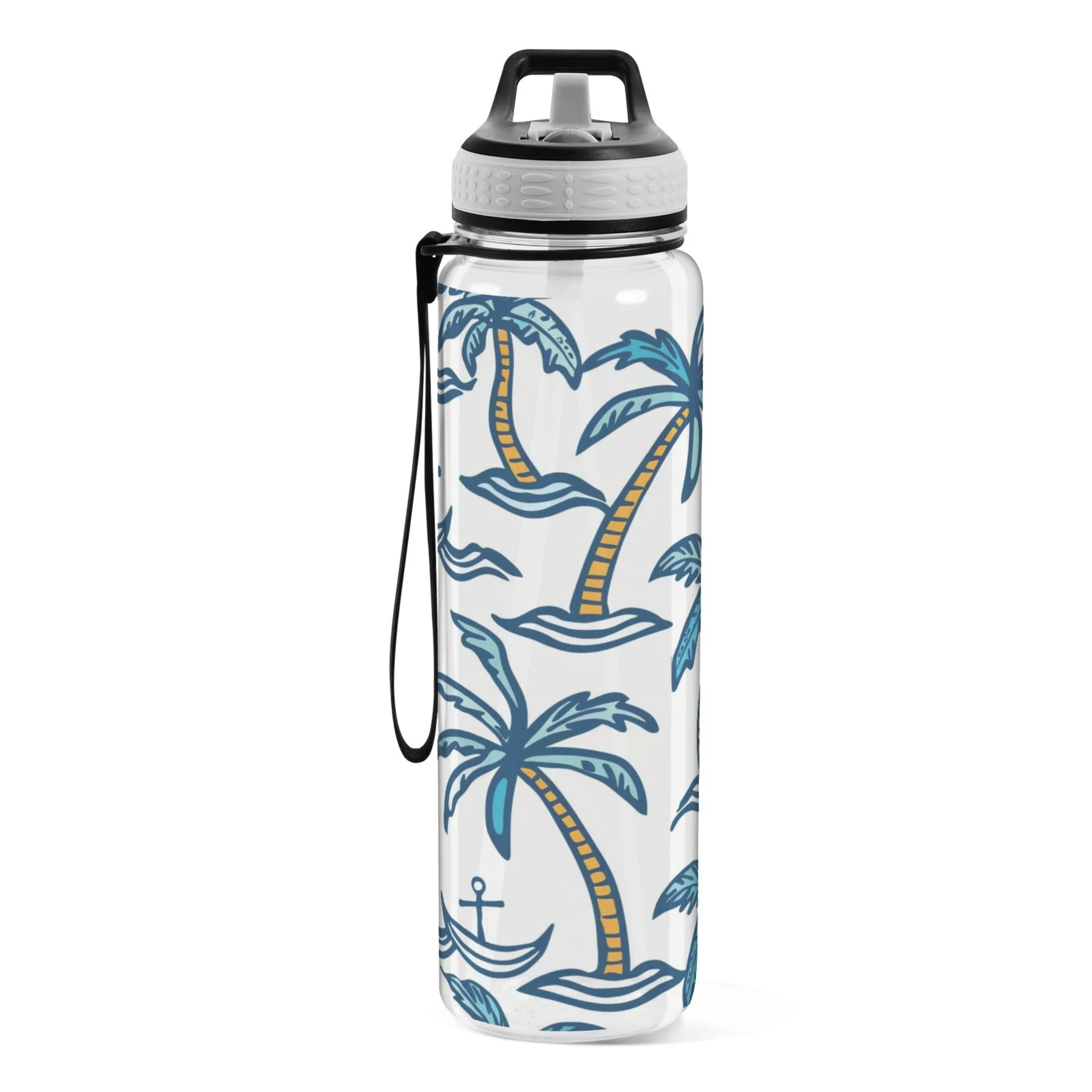 Palm Trees and Spear 32oz Sports Water Bottles Leakproof Tritan Bottle with Straw BPA Free Clear Bottle for Fitness Gym Outdoor Cycling