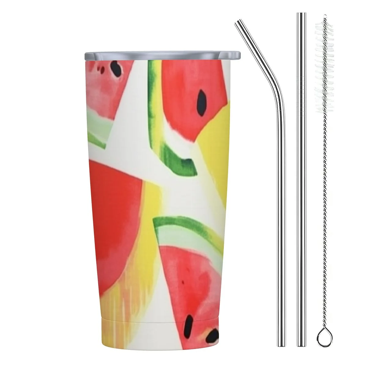 JEUXUS  Watermelon 20 Oz Stainless Steel Cup With Flip Straw Insulated Double Walled Water Bottle For Home, Office, Car, Leak Proof, Reusable Cup Straw & Sip Lid Women Men