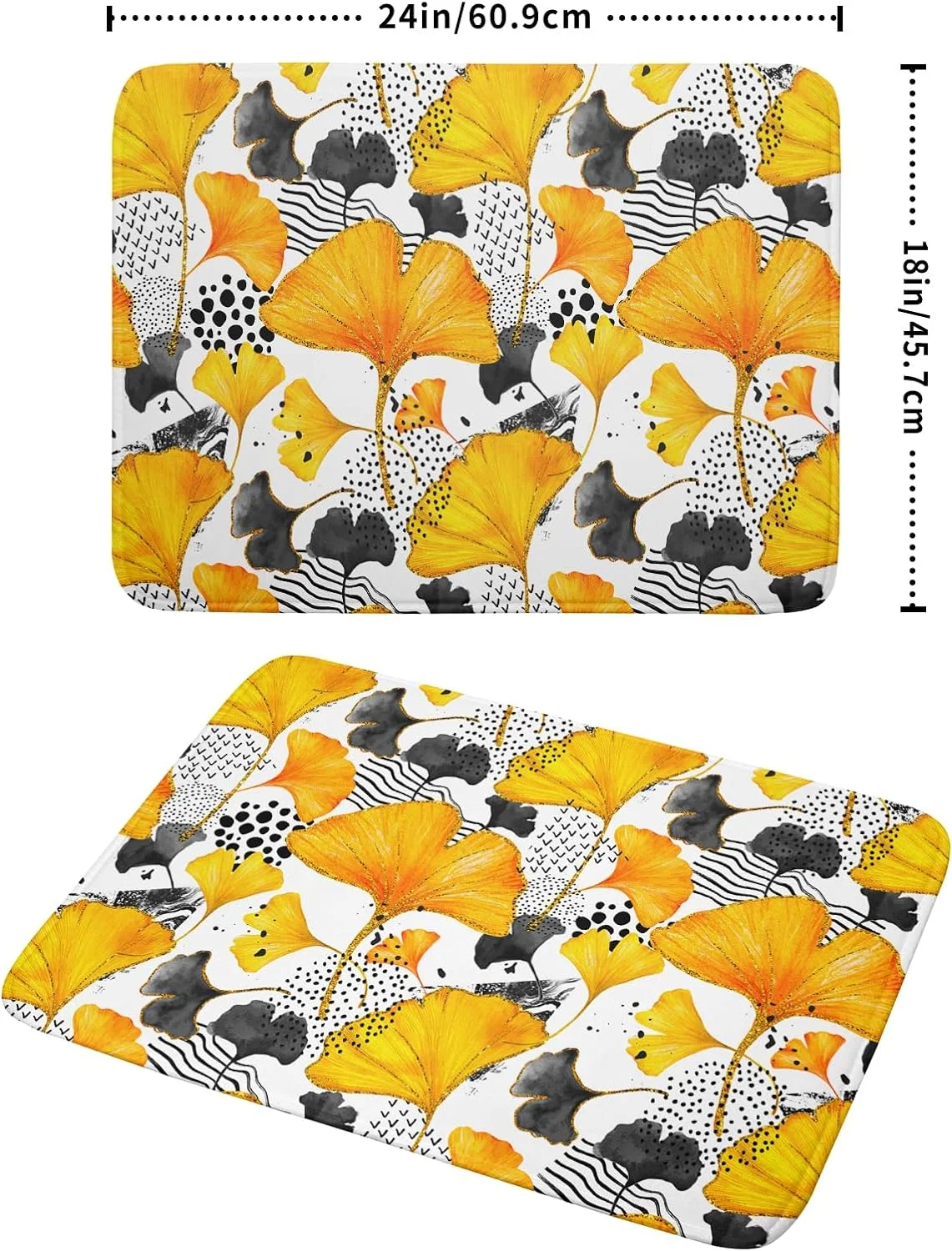 Orange Leaf Dish Drying Mat - Fall Ginkgo Leaves Drying Pad 18 x 24 Inch Autumn Dish Mat Yellow Black Botanical Dish Draining Mats Plants Drying Pad for Kitchen Counter