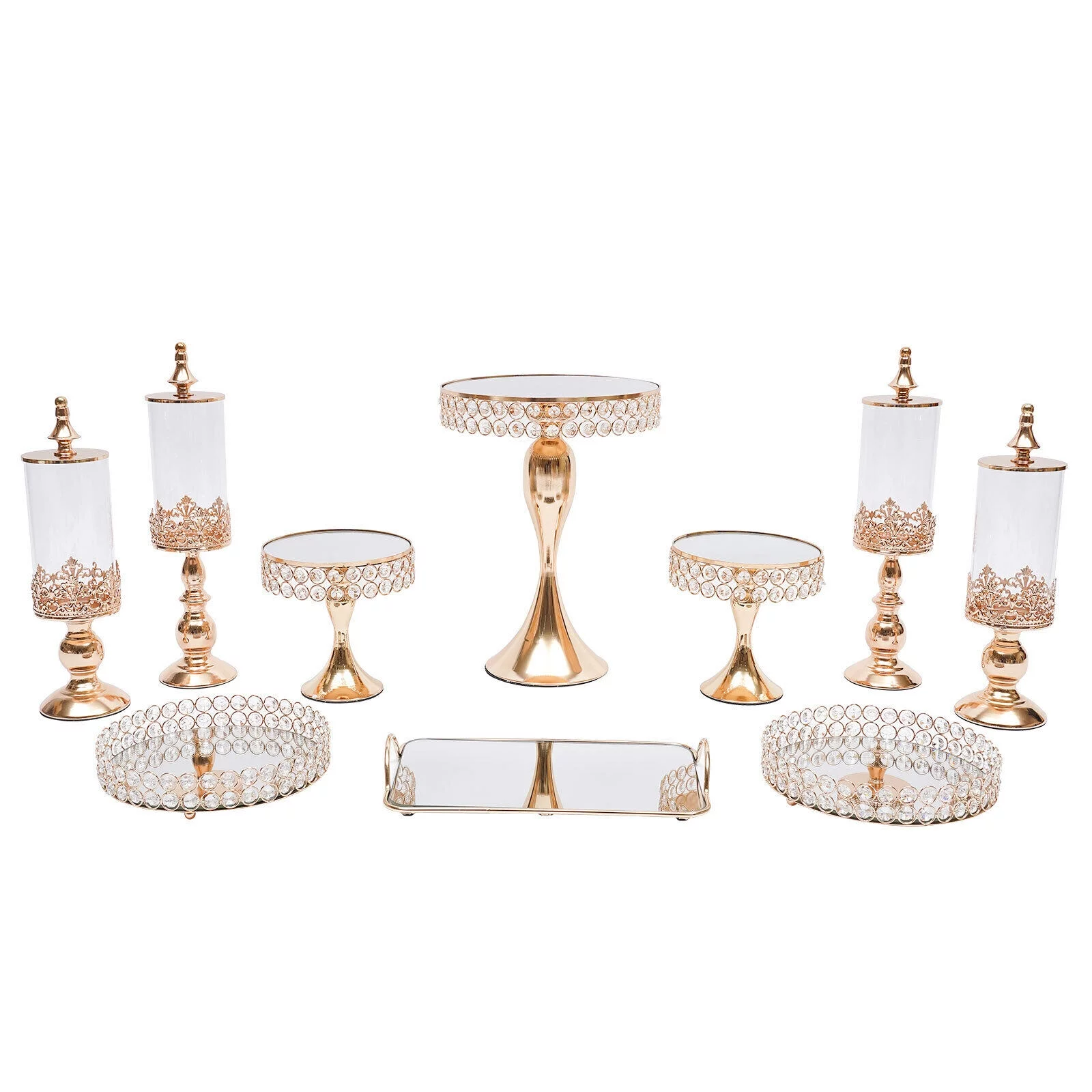 10PCS Crystal Cupcake Cake Stands, Gold Metal Dessert Table Stands Set for Birthday Party
