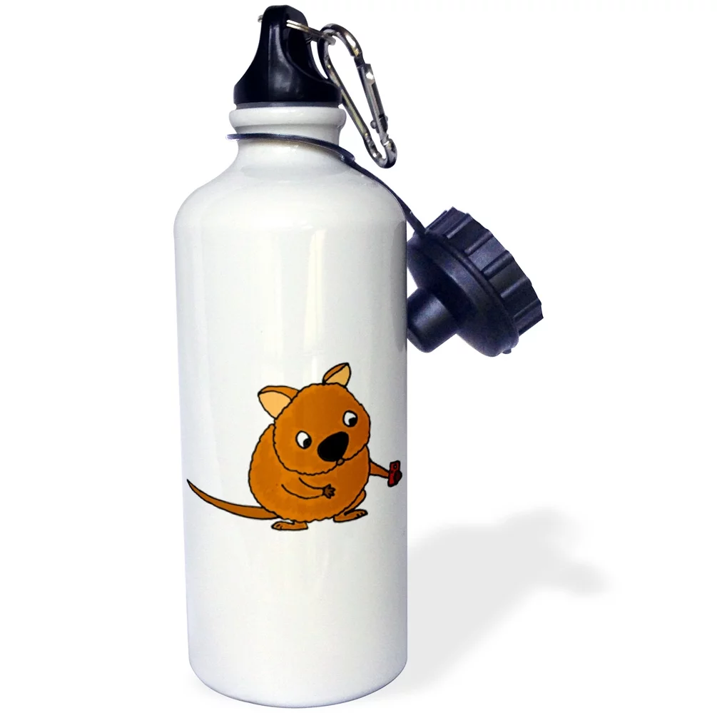 3dRose Funny Australian Quokka taking Selfie Cartoon - Water Bottle, 21-ounce