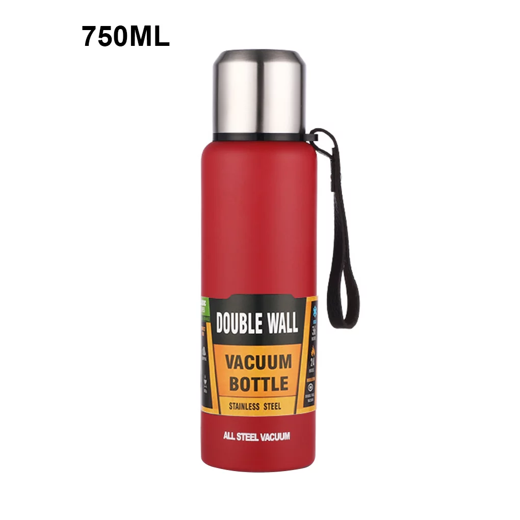 Large Capacity Stainless Portable Vacuum Flask Insulated Tumbler with Rope Thermo Bottle 500/750/1000/1500ml Red 750ML